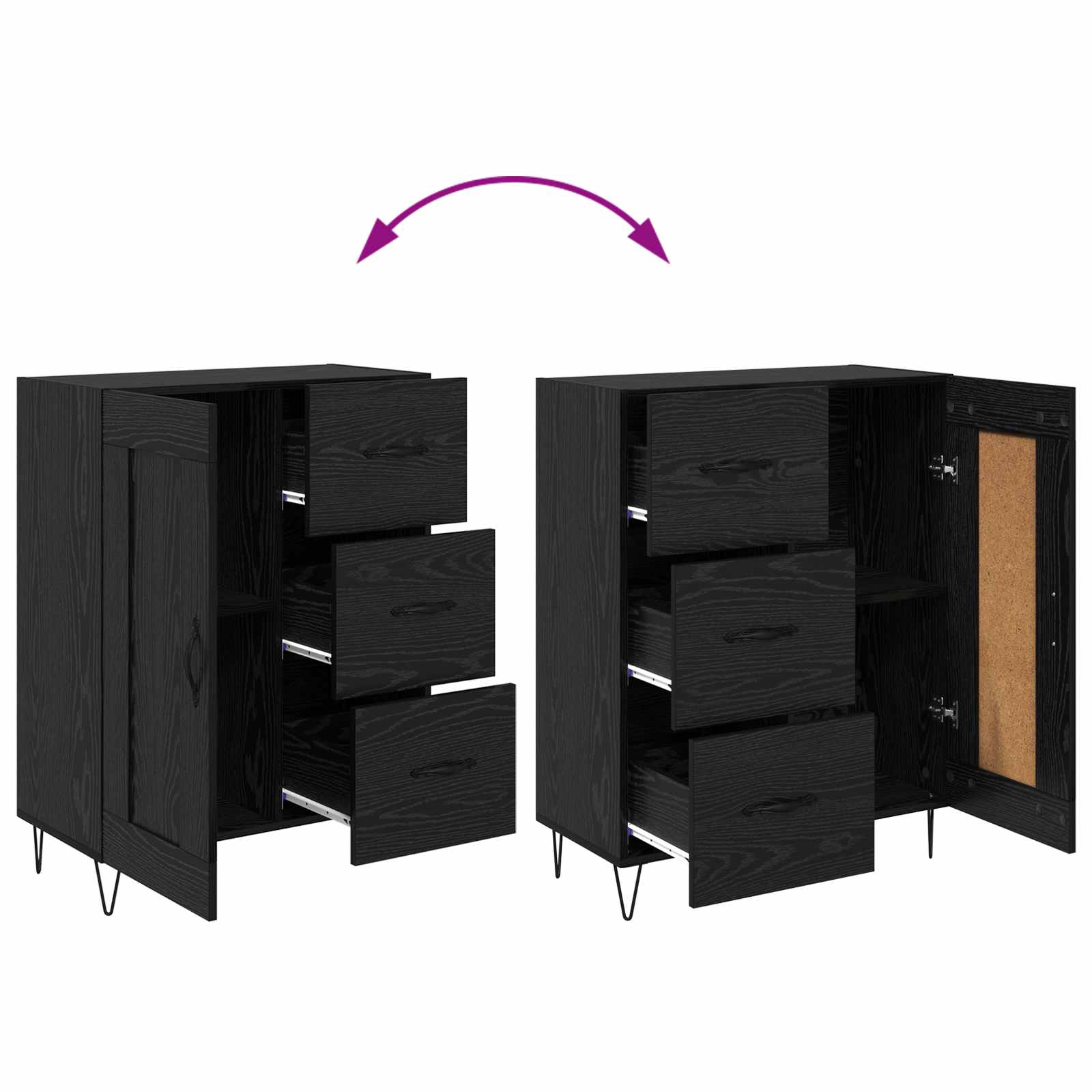 Highboard s ladicama 2 pcs Crni hrast Konstruirano drvo