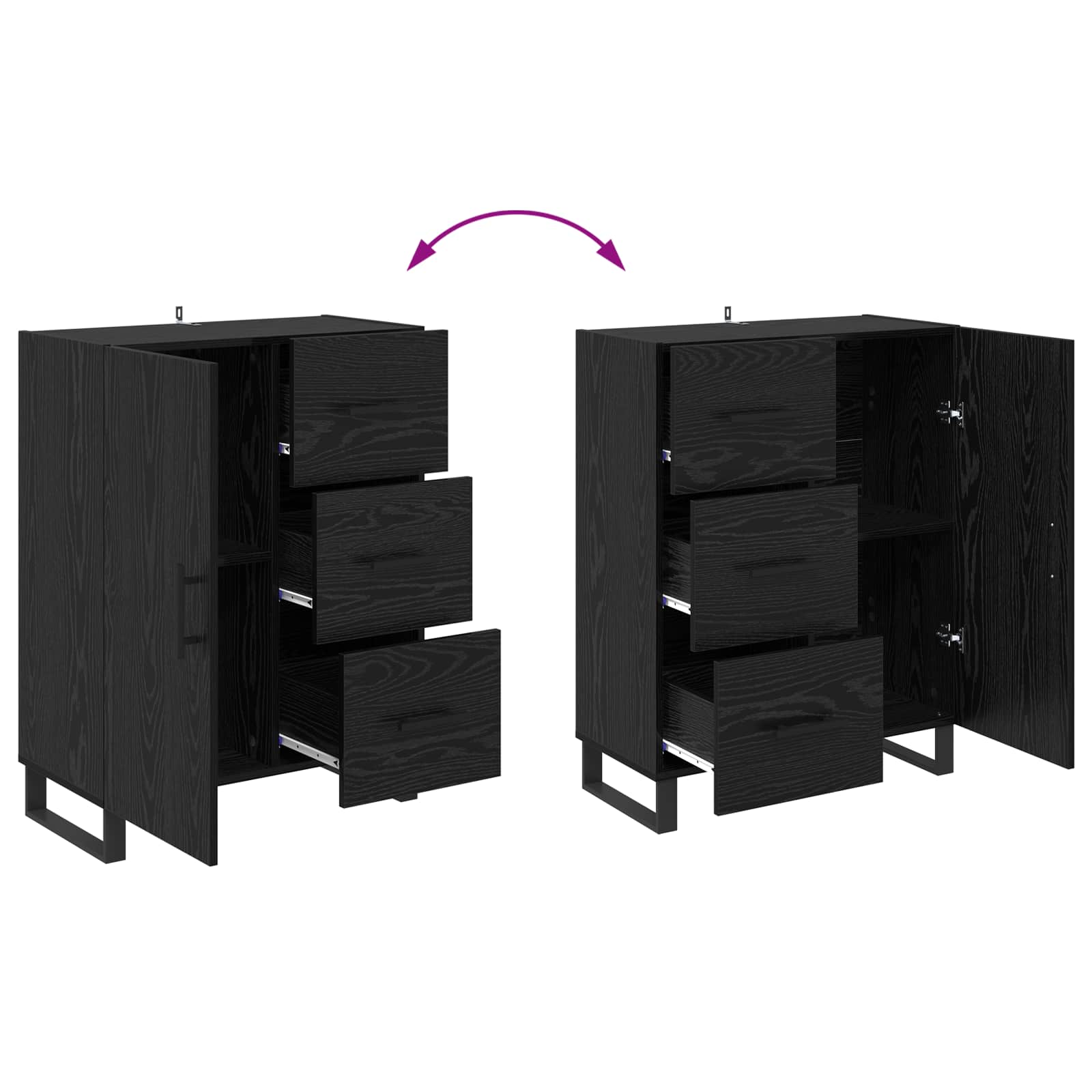 Highboard s ladicama 2 pcs Crni hrast Inženjerska drva i staklo