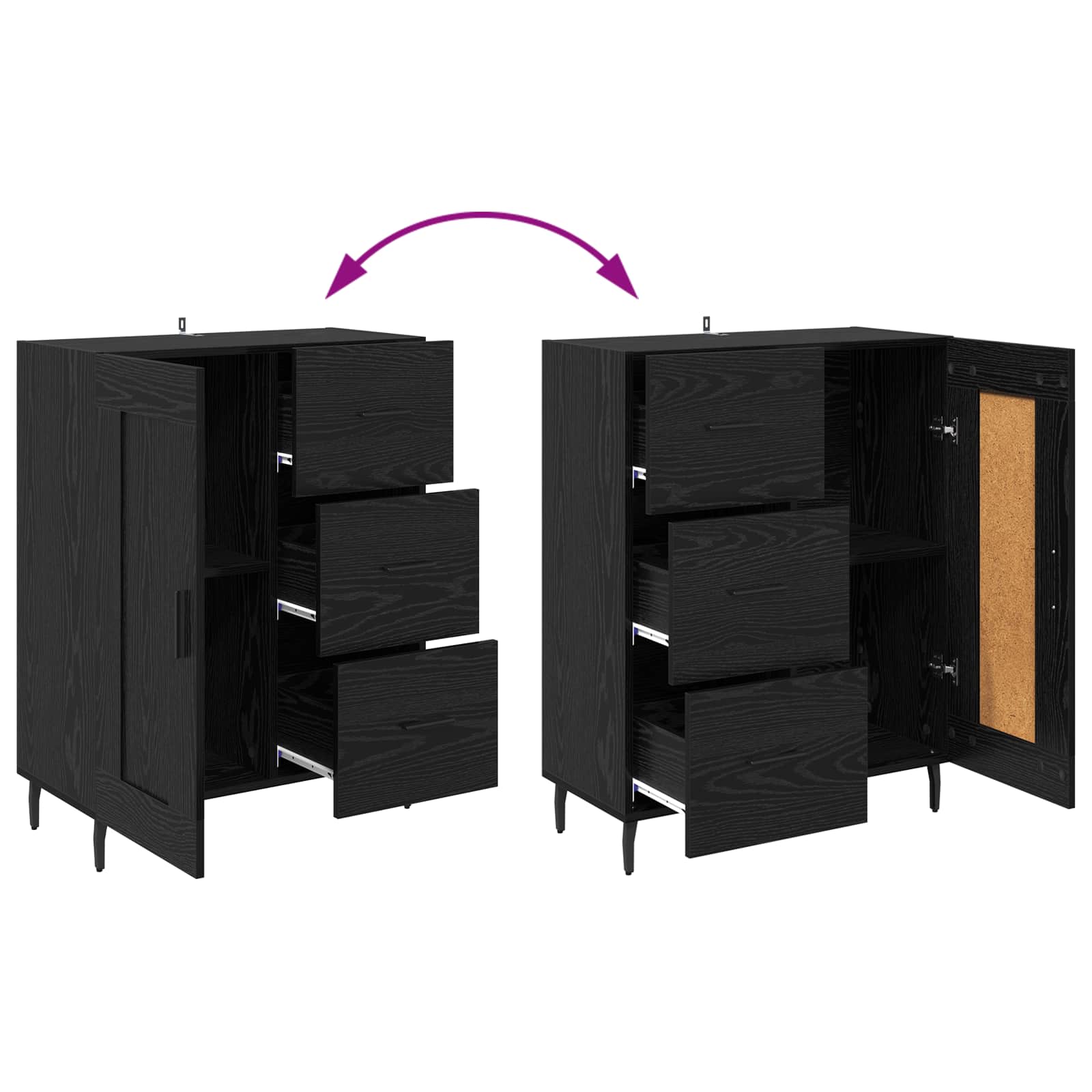 Highboard s ladicama 2 pcs Crni hrast Konstruirano drvo