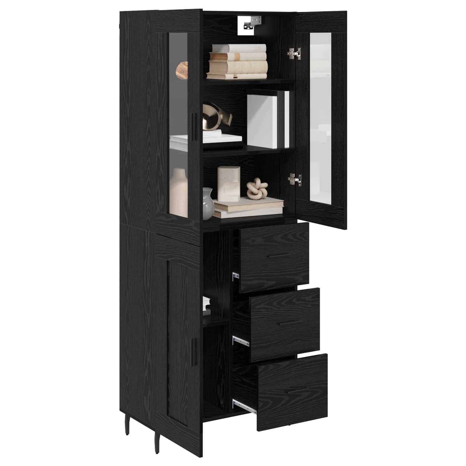 Highboard s ladicama 2 pcs Crni hrast Konstruirano drvo