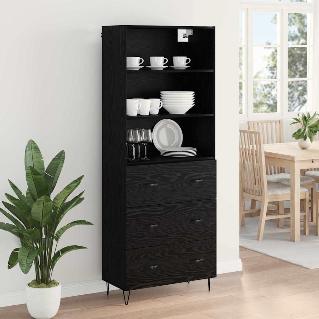 Highboard s ladicama 2 pcs Crni hrast Konstruirano drvo