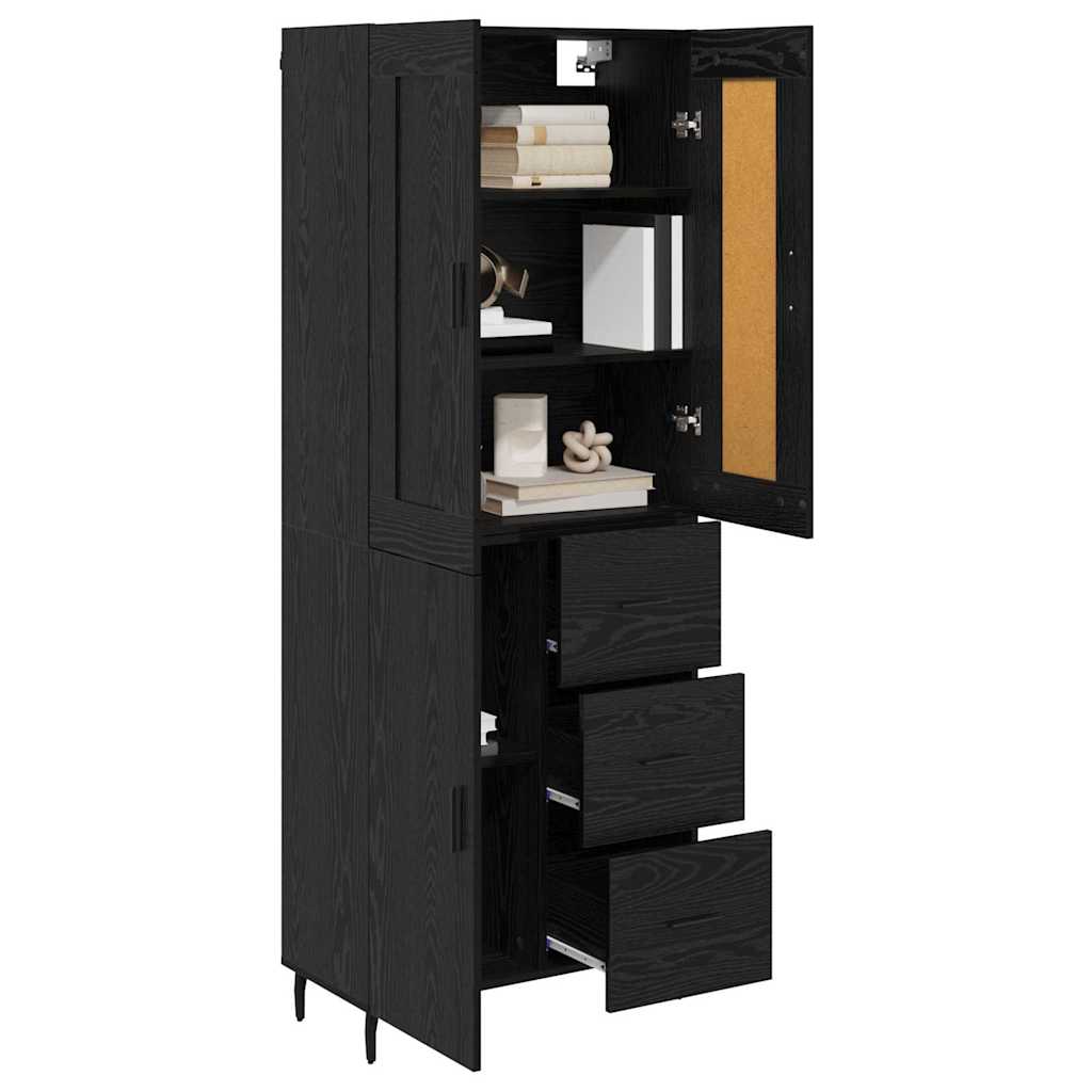 Highboard s ladicama 2 pcs Crni hrast Konstruirano drvo
