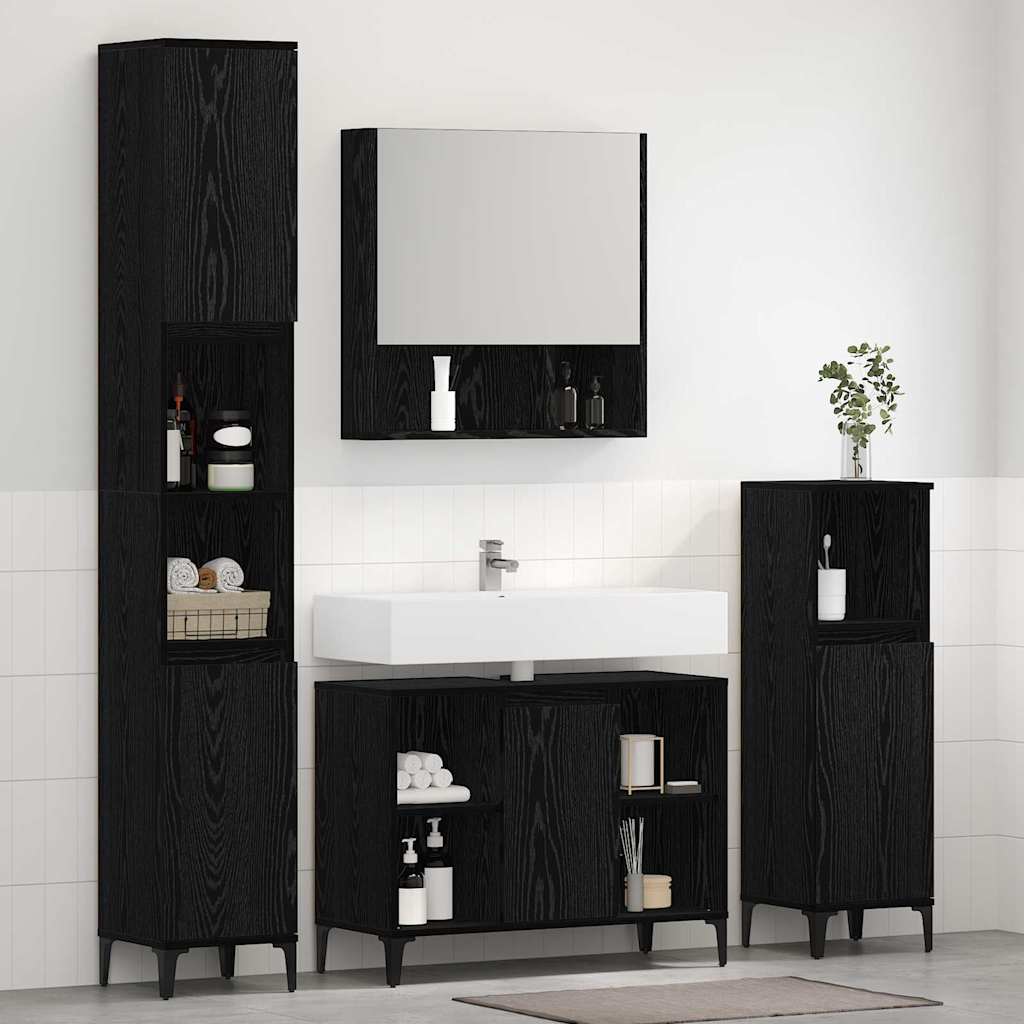 Set namještaja za kupaonicu 3 kom. Crni hrast Konstruirano drvo Crna 30 x 30 x 190 cm
