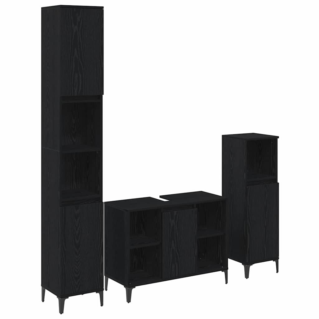 Set namještaja za kupaonicu 3 kom. Crni hrast Konstruirano drvo Crna 30 x 30 x 190 cm