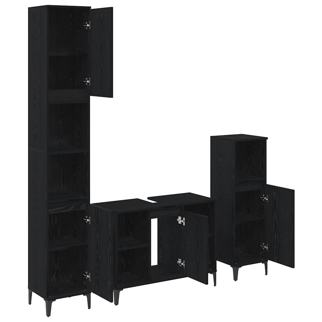 Set namještaja za kupaonicu 3 kom. Crni hrast Konstruirano drvo Crna 30 x 30 x 190 cm