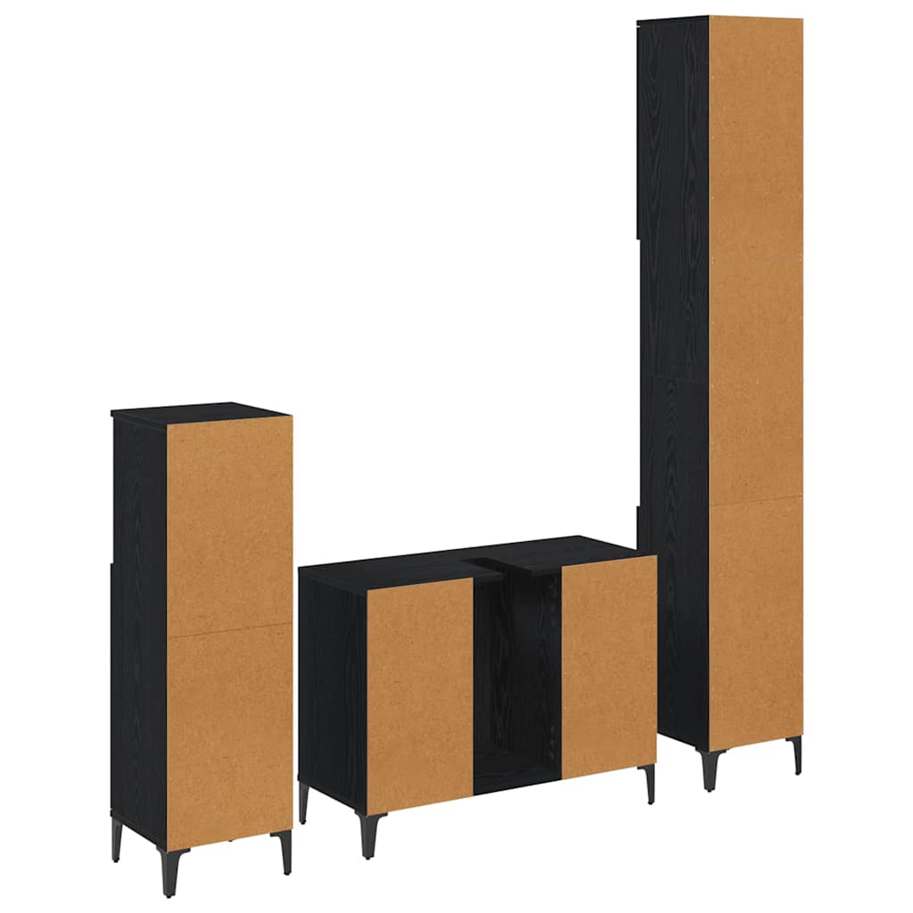 Set namještaja za kupaonicu 3 kom. Crni hrast Konstruirano drvo Crna 30 x 30 x 190 cm