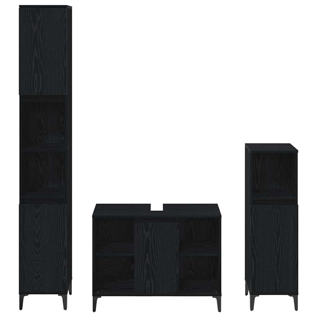 Set namještaja za kupaonicu 3 kom. Crni hrast Konstruirano drvo Crna 30 x 30 x 190 cm