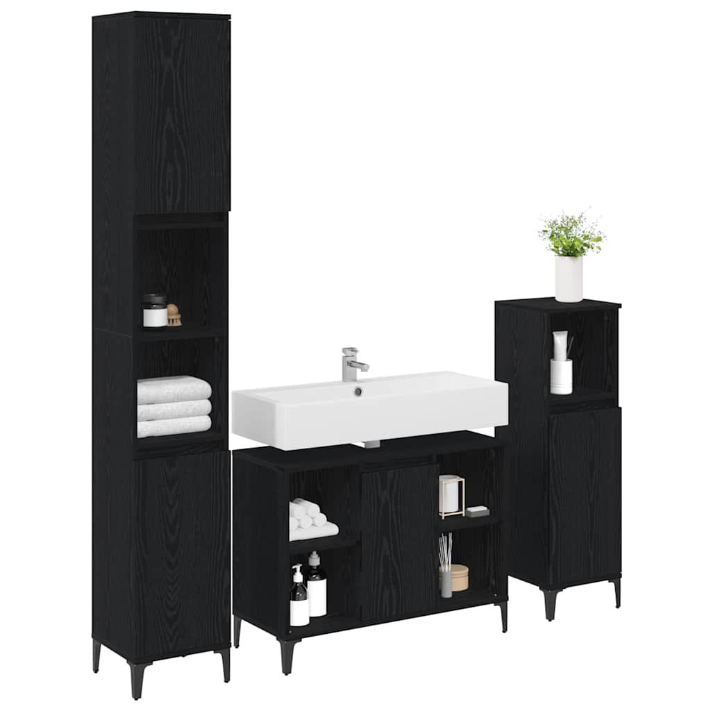 Set namještaja za kupaonicu 3 kom. Crni hrast Konstruirano drvo Crna 30 x 30 x 190 cm