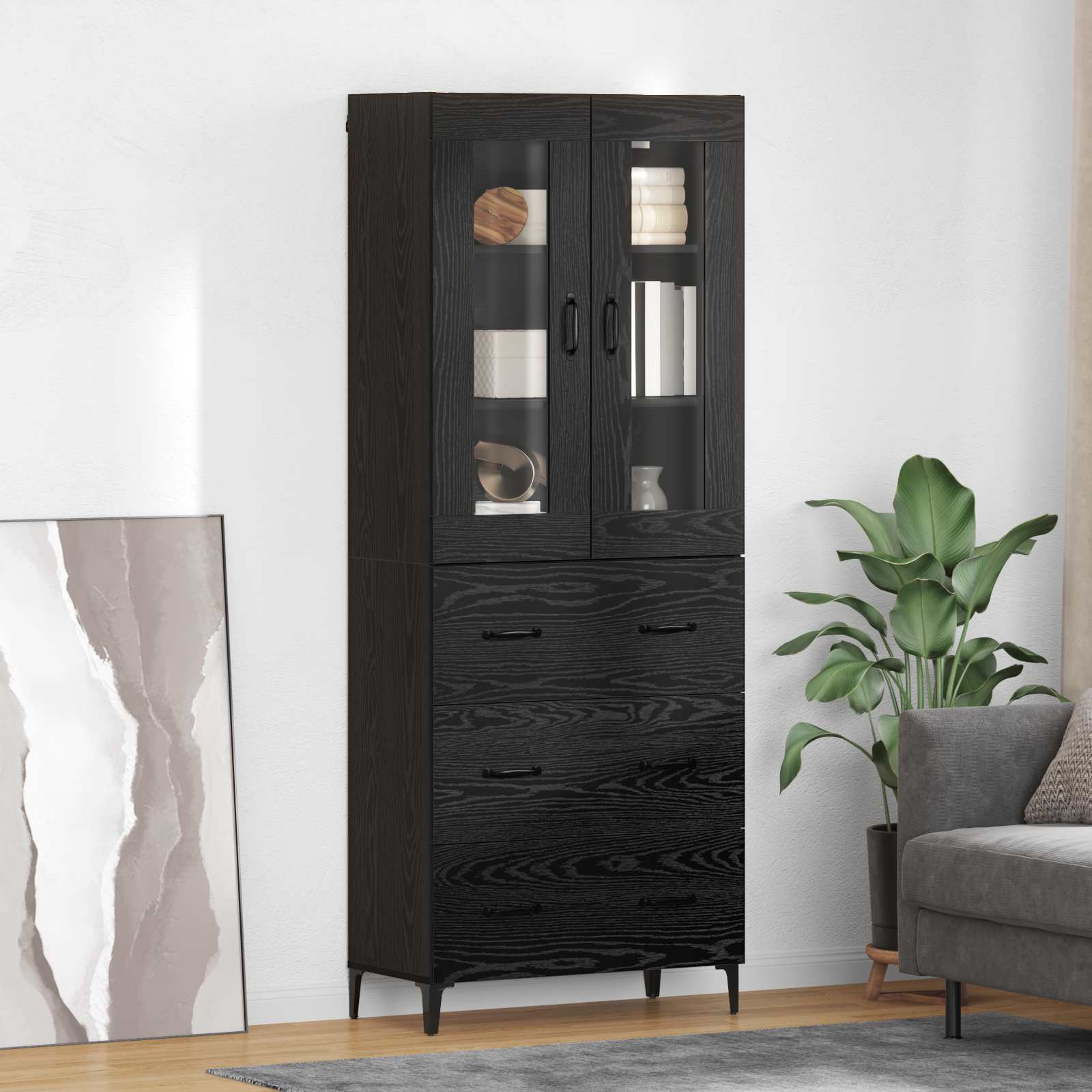 Highboard Zidne Crni hrast 69,5 x 34 x 180 cm Konstruirano drvo