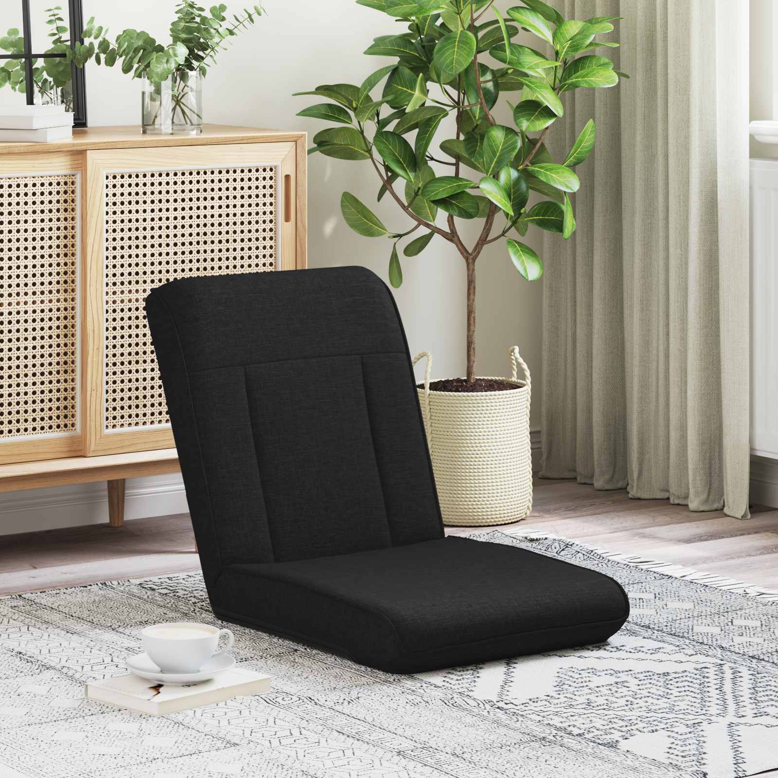 Podesivi podni naslonjač Crna Tkanina