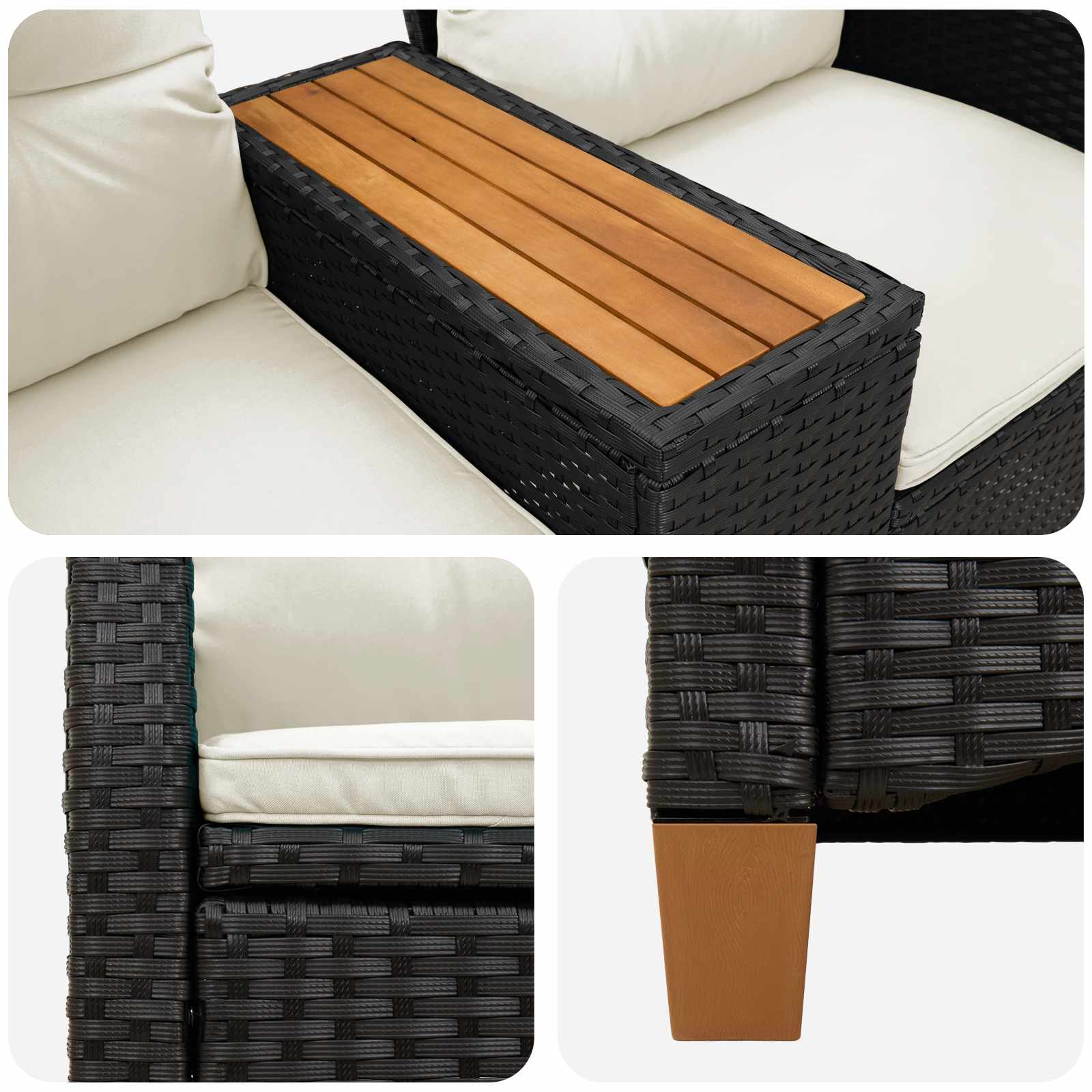 Rekreativna klupa s stolom Crna i krem-bijela 126 x 65 x 112 cm