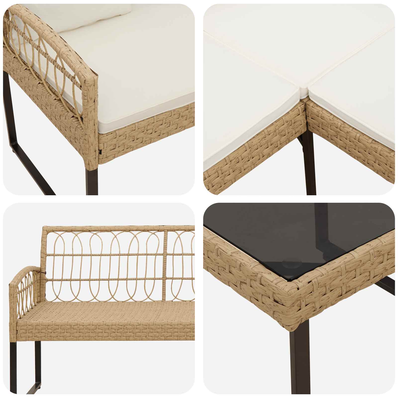 Sjedeća garnitura za vrt 2 pcs Prirodna Poli Rattan Čelik