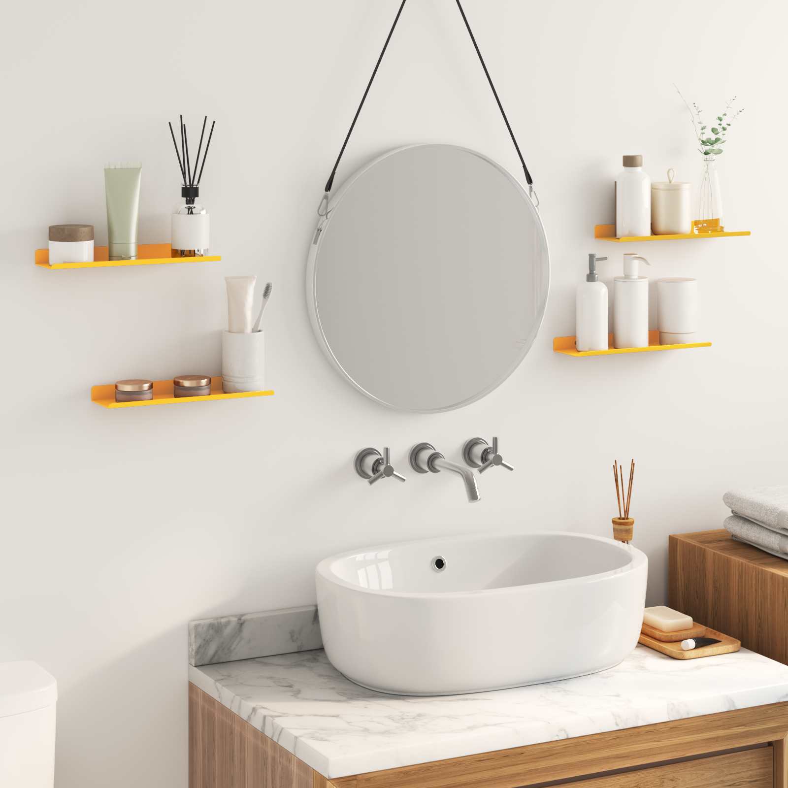 Lebdeća polica Zidne 4 pcs Žuta 30 x 9 x 2,5 cm Čelik