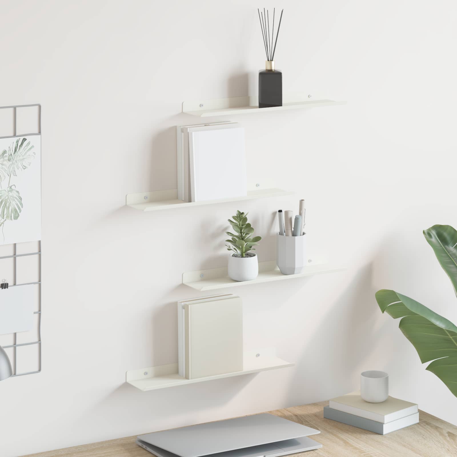 Lebdeća polica Zidne 4 pcs Bijeli 40 x 8,5 x 2,5 cm Čelik