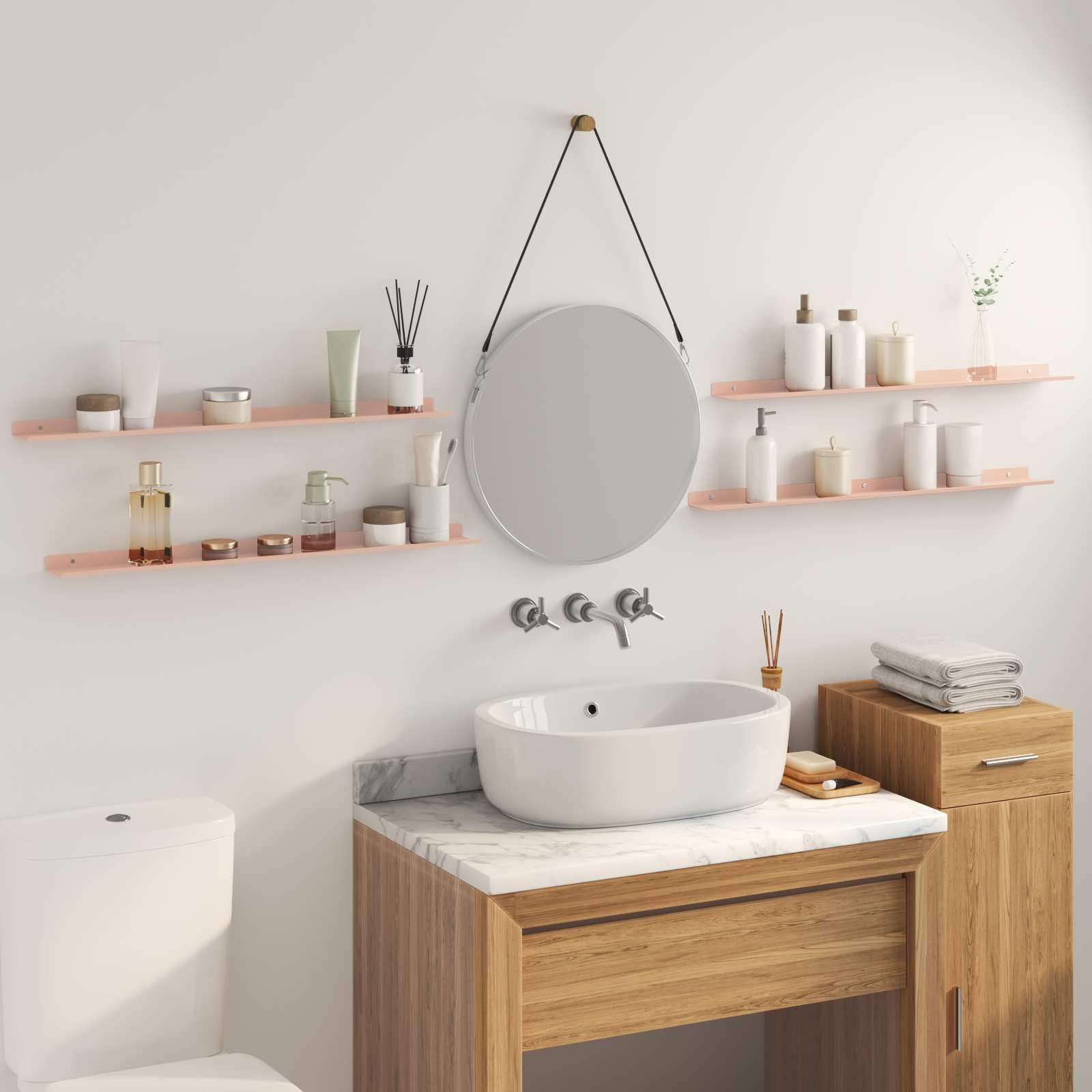 Lebdeća polica Zidne 4 pcs Ružičasta 80 x 9 x 2,5 cm Čelik