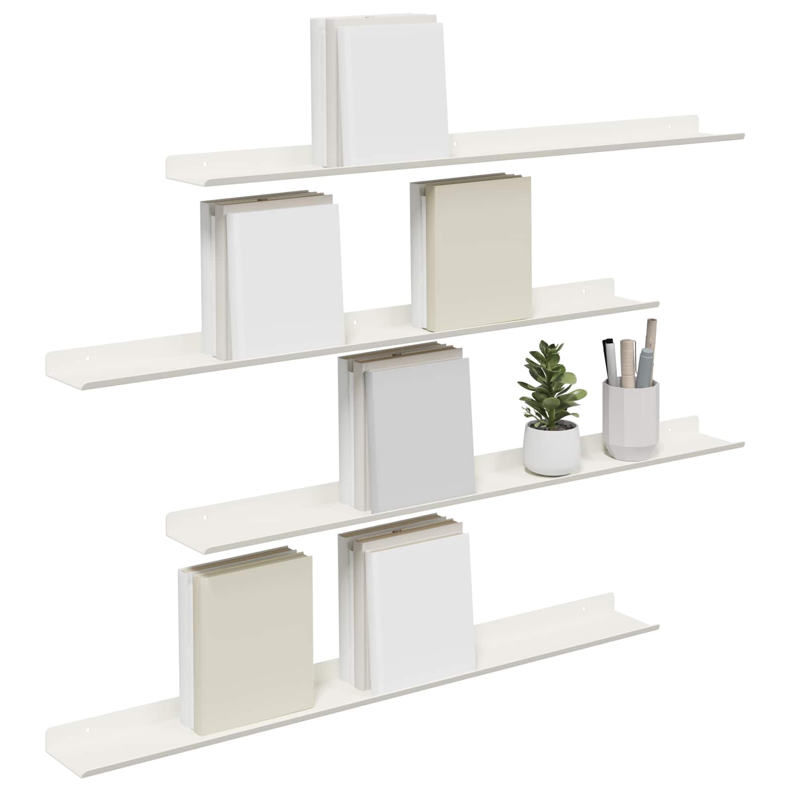 Lebdeća polica Zidne 4 pcs Bijeli 80 x 9 x 2,5 cm Čelik