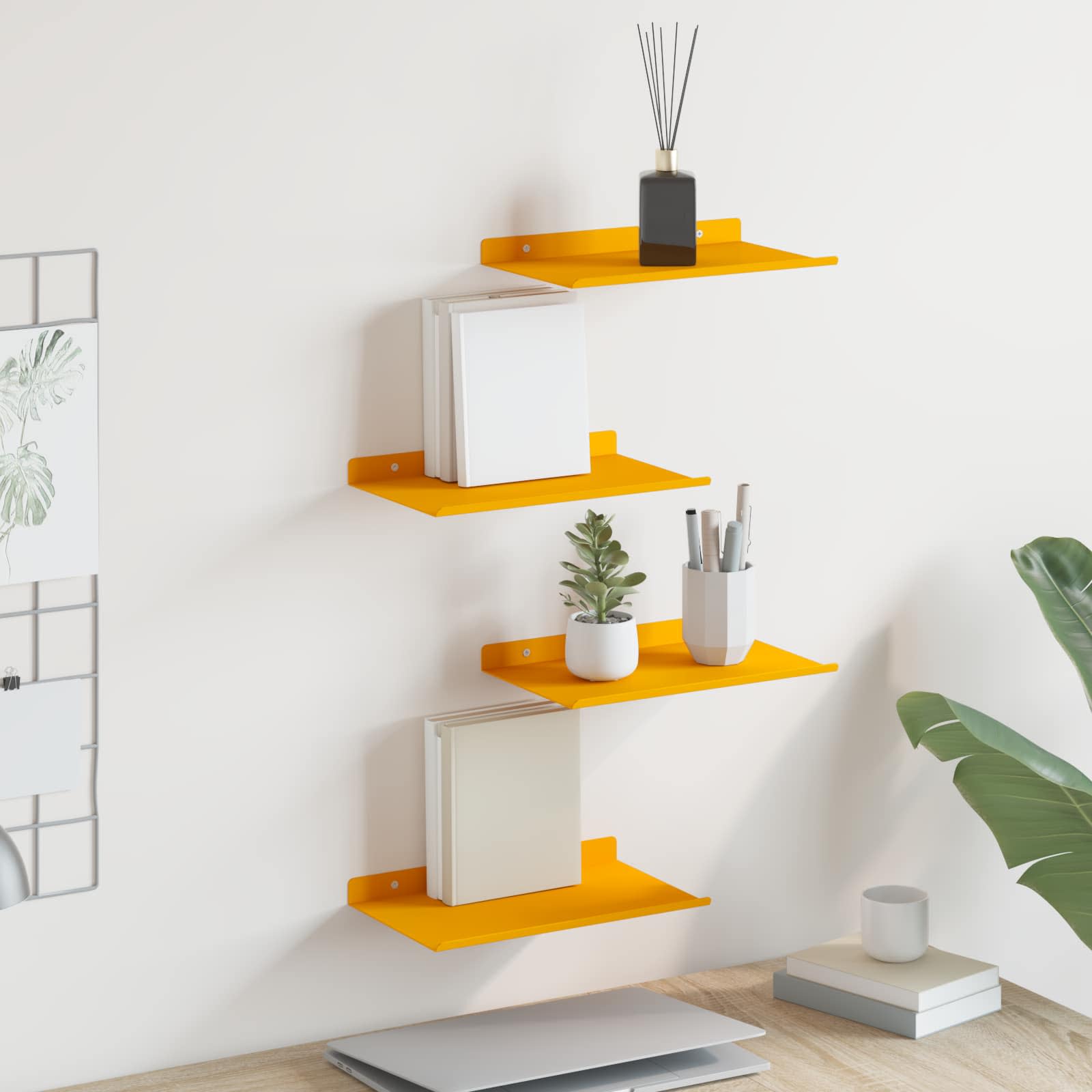 Lebdeća polica Zidne 4 pcs Žuta 30 x 18 x 2,5 cm Čelik