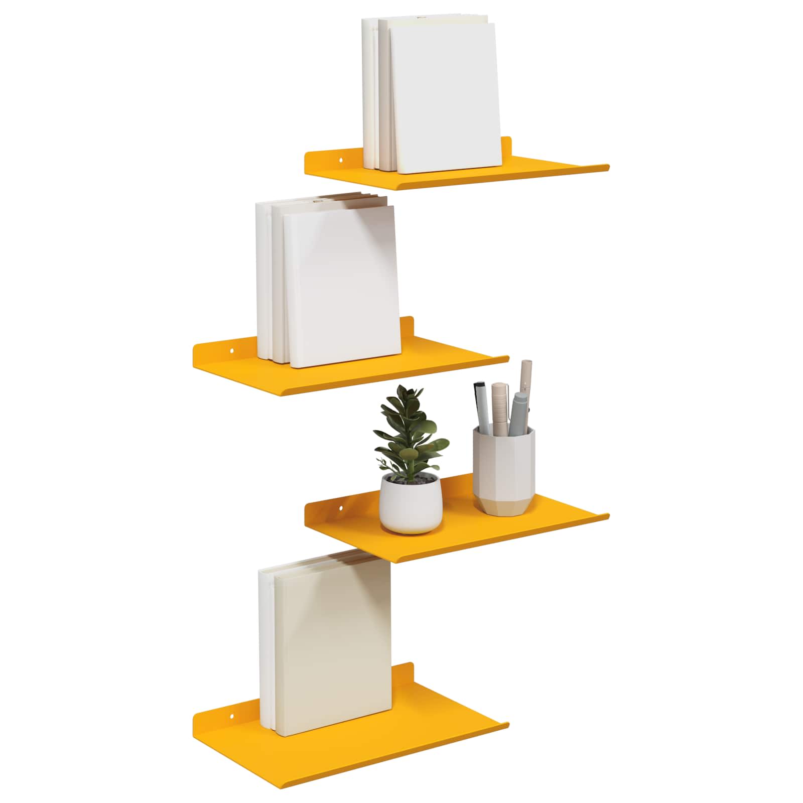 Lebdeća polica Zidne 4 pcs Žuta 30 x 18 x 2,5 cm Čelik