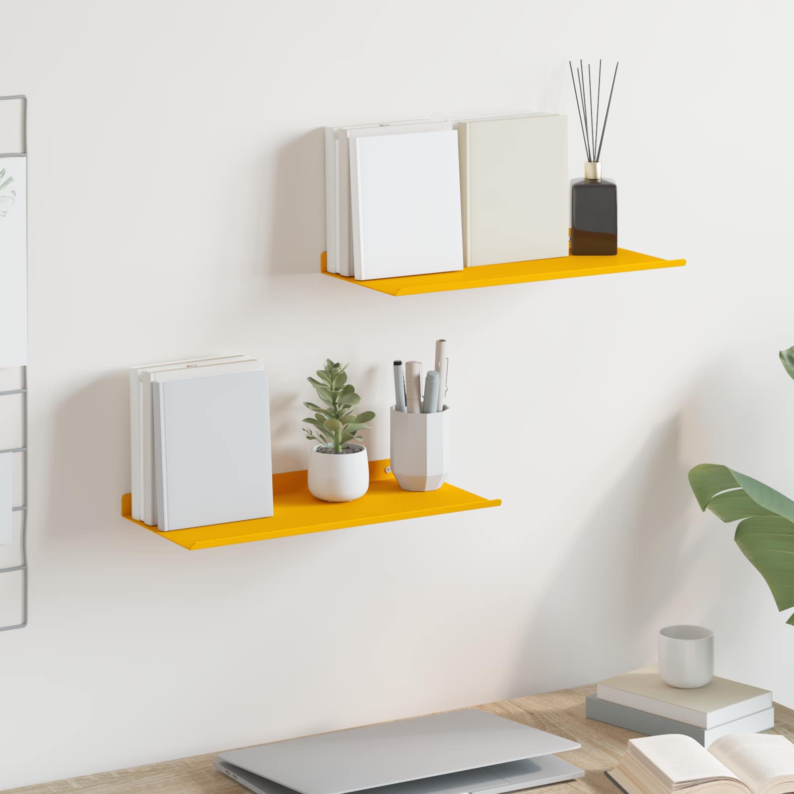 Lebdeća polica Zidne 2 pcs Žuta 40 x 18 x 2,5 cm Čelik