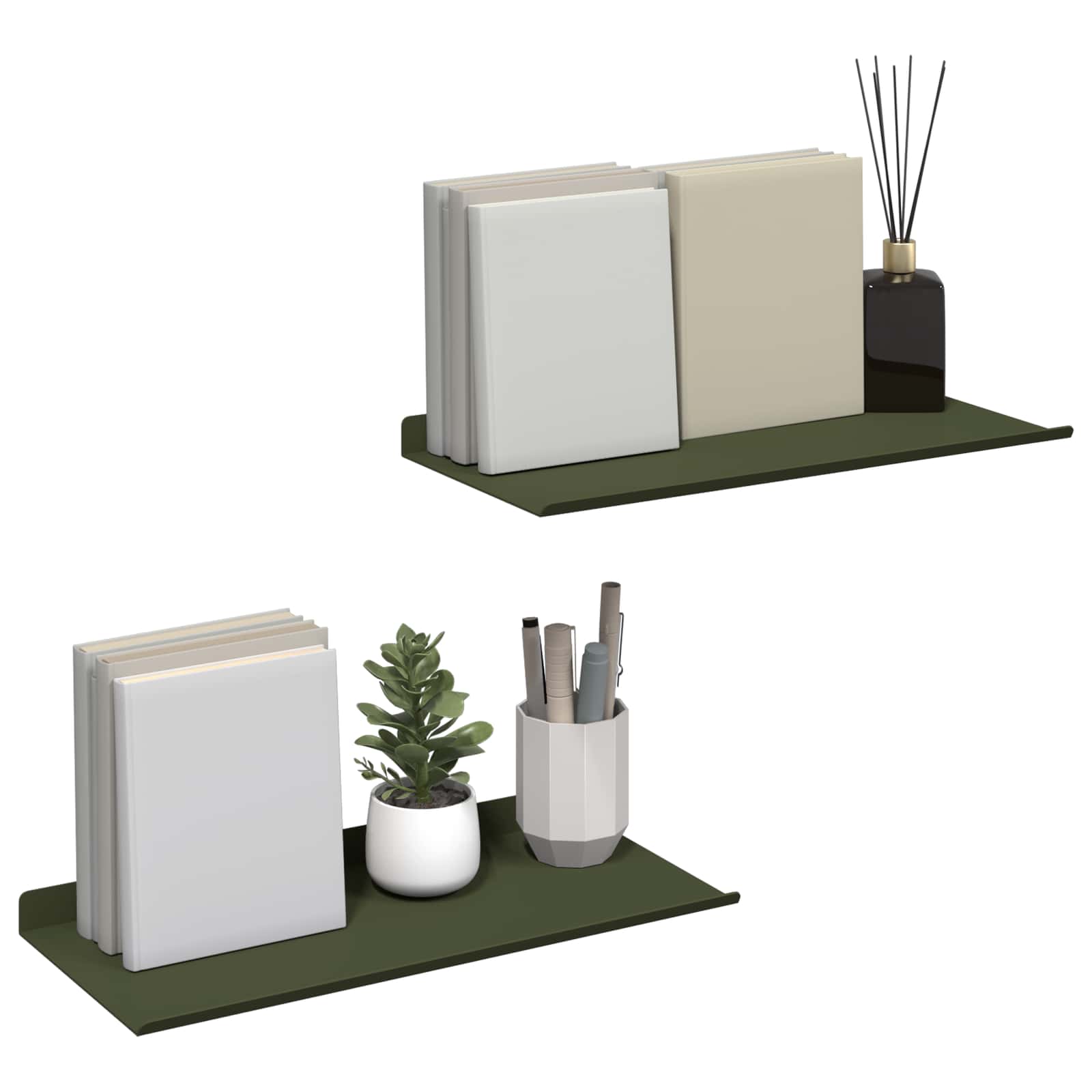 Lebdeća polica 2 pcs Maslinasto zelena 40 x 18 x 2,5 cm Čelik