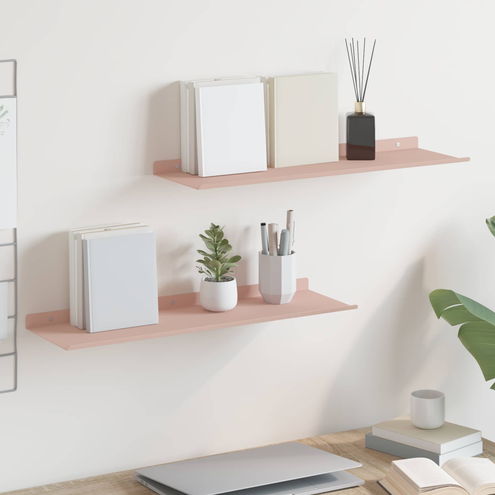 Lebdeća polica Zidne 2 pcs Ružičasta 60 x 18 x 2,5 cm Čelik