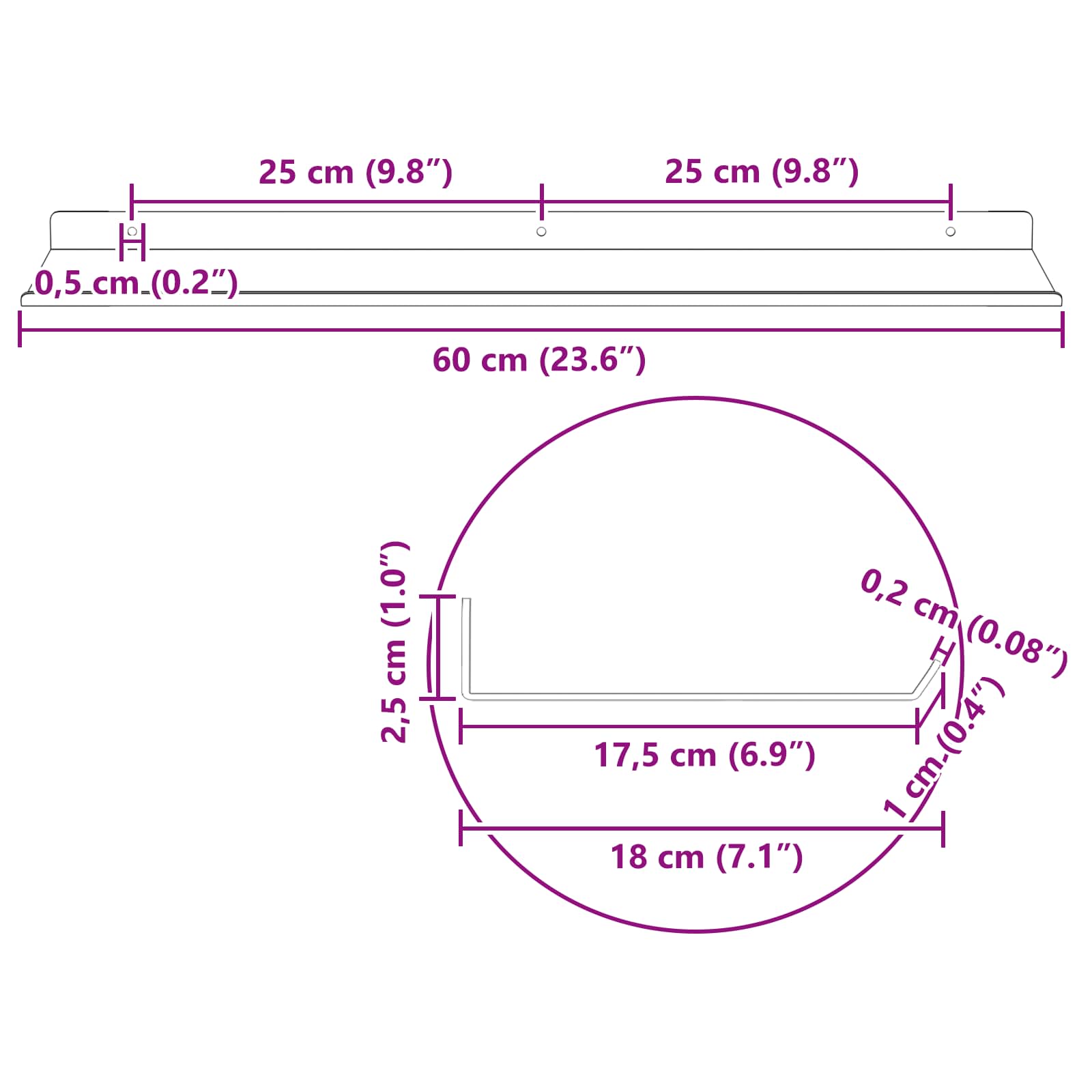 Lebdeća polica Zidne 2 pcs Ružičasta 60 x 18 x 2,5 cm Čelik