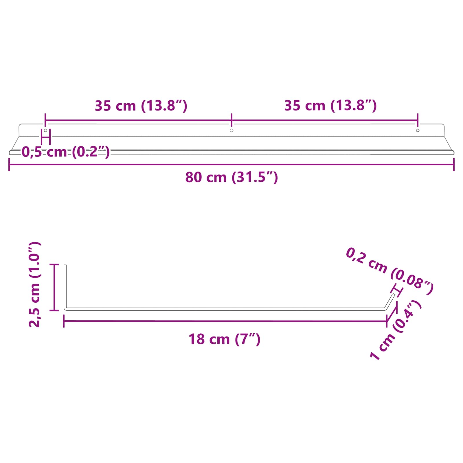 Lebdeća polica Zidne 4 pcs Antracit 80 x 18 x 2,5 cm Čelik