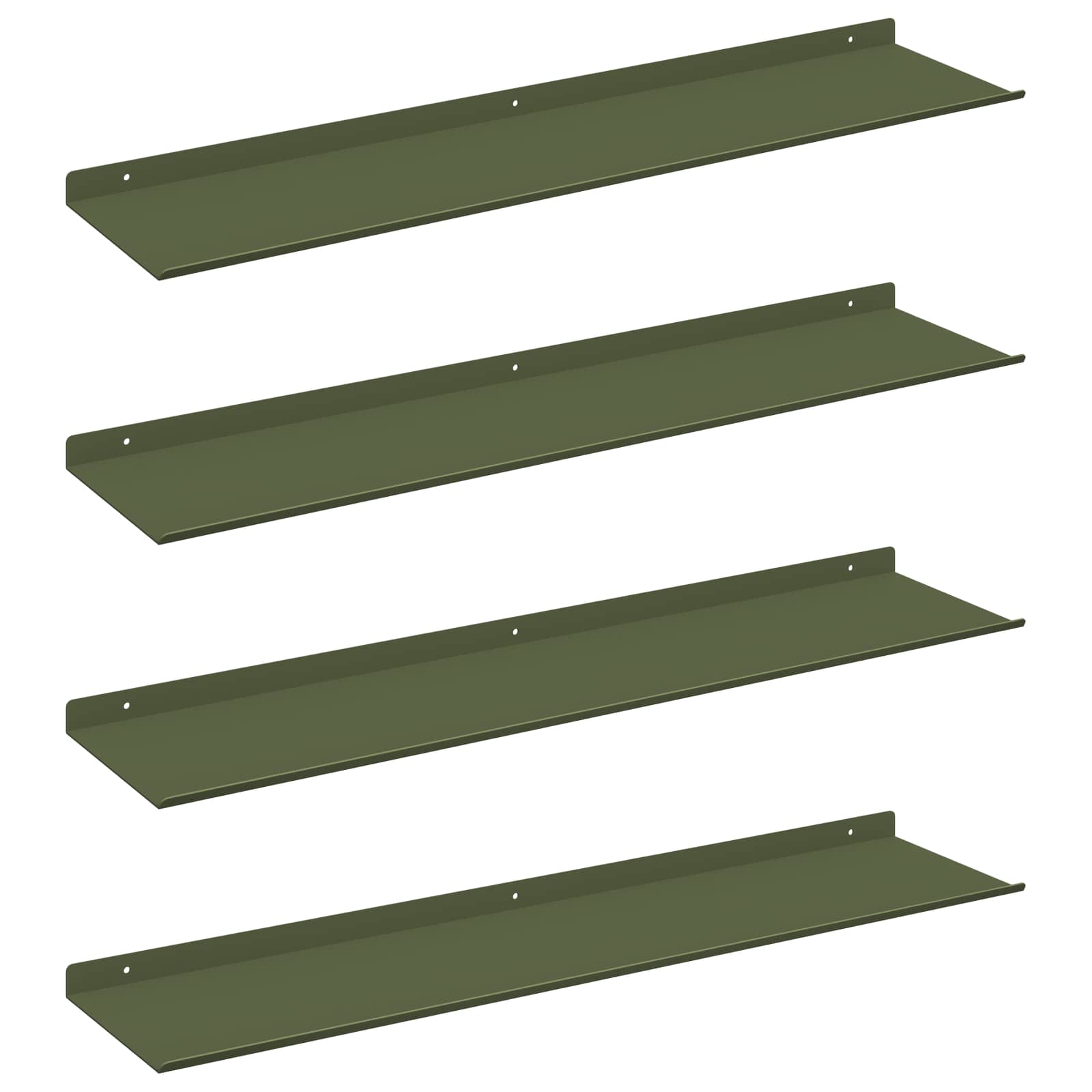 Lebdeća polica 4 pcs Maslinasto zelena 80 x 18 x 2,5 cm Čelik
