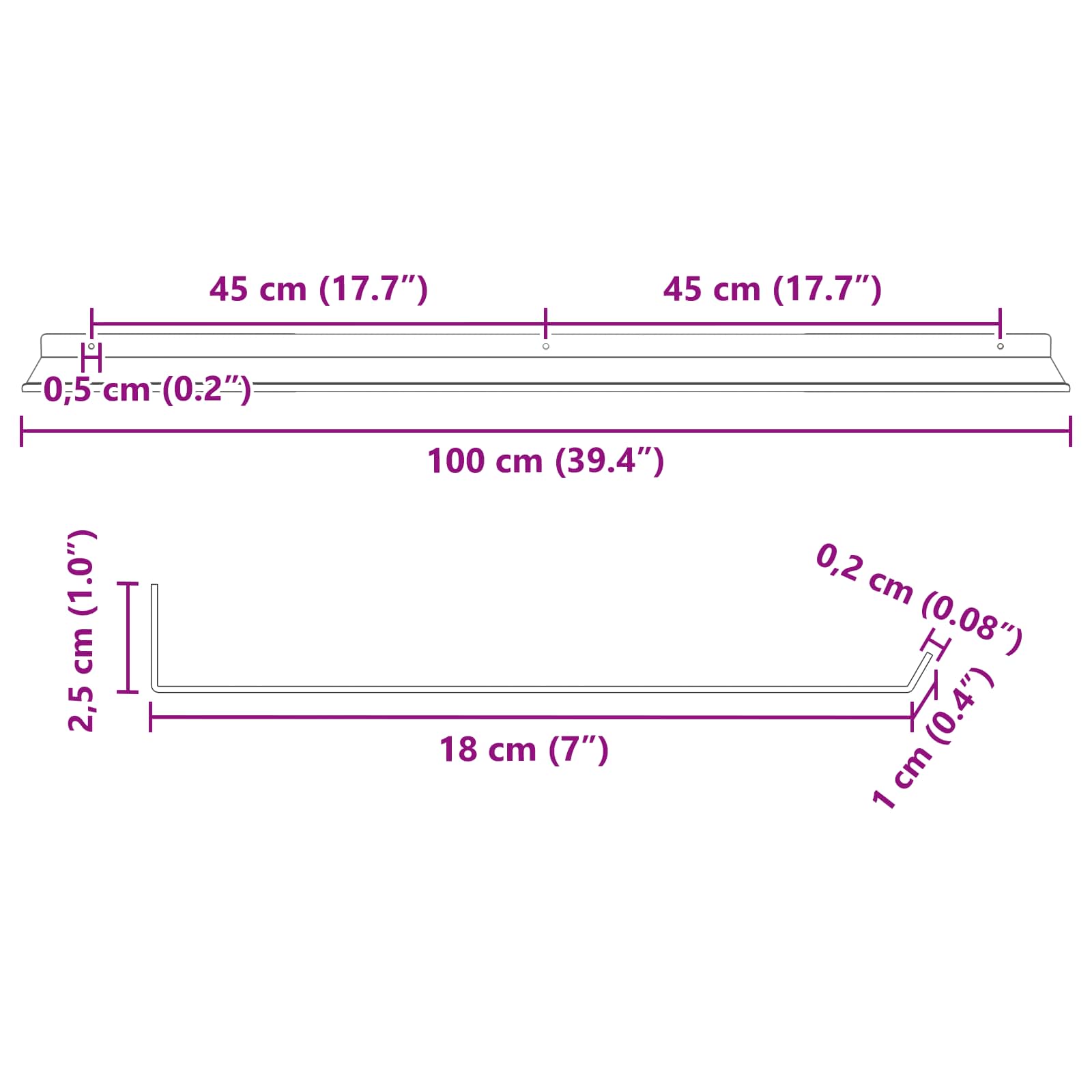 Lebdeća polica Zidne 4 pcs Antracit 100 x 18 x 2,5 cm Čelik