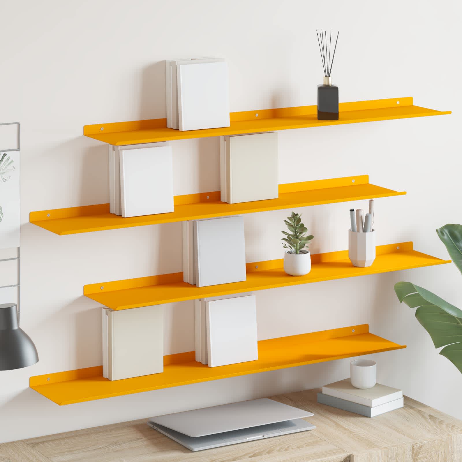Lebdeća polica Zidne 4 pcs Žuta 100 x 18 x 2,5 cm Čelik