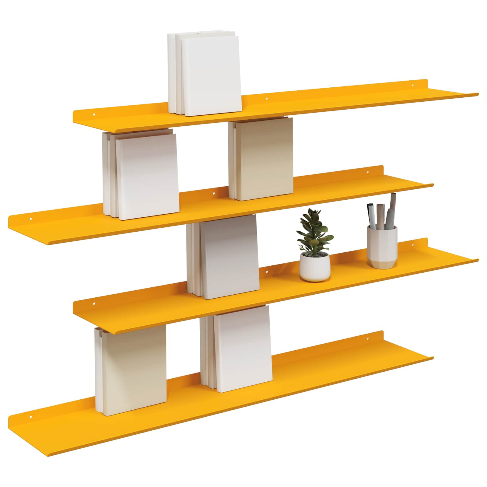 Lebdeća polica Zidne 4 pcs Žuta 100 x 18 x 2,5 cm Čelik