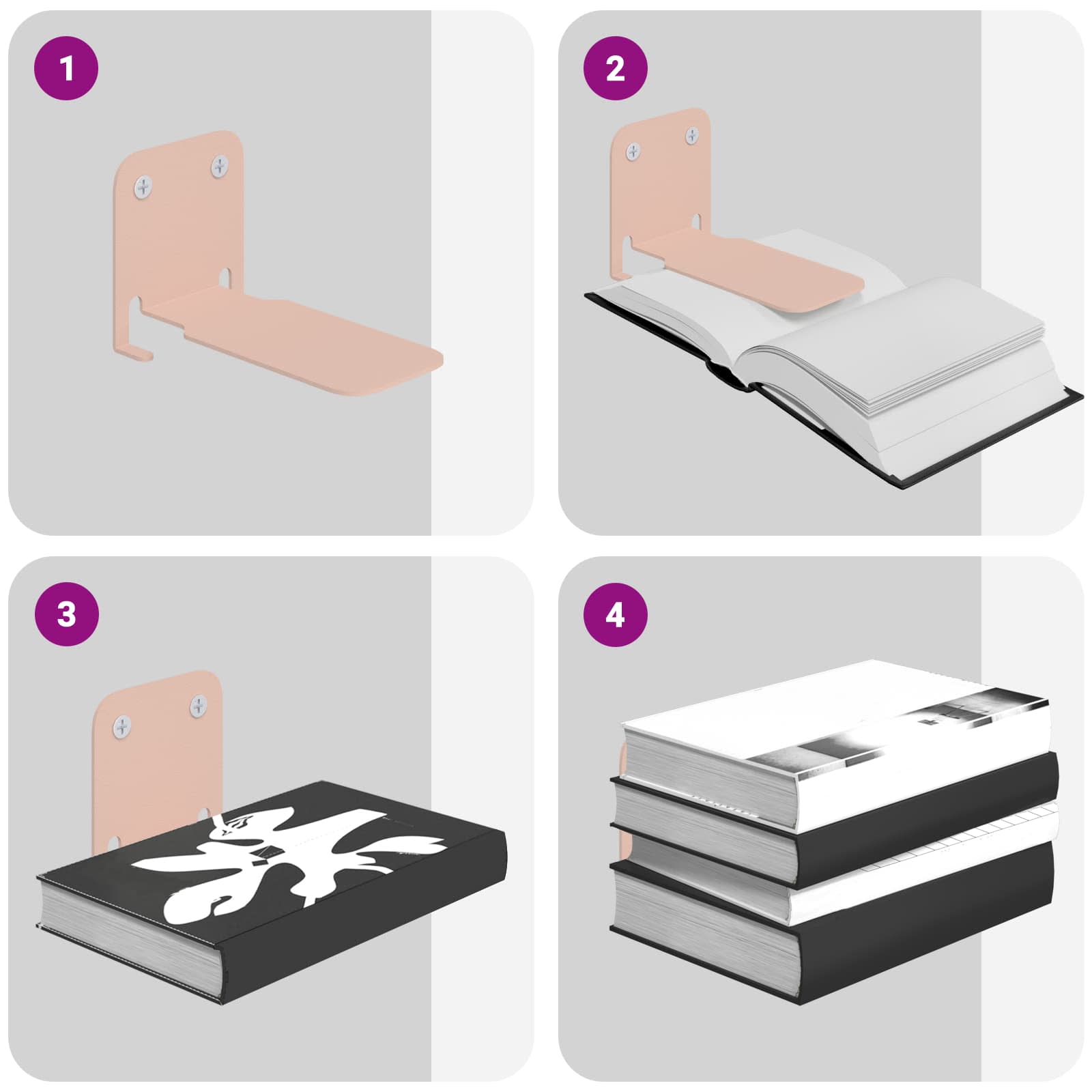Lebdeća polica s policom 4 pcs Ružičasta 6 x 10,8 x 6,6 cm