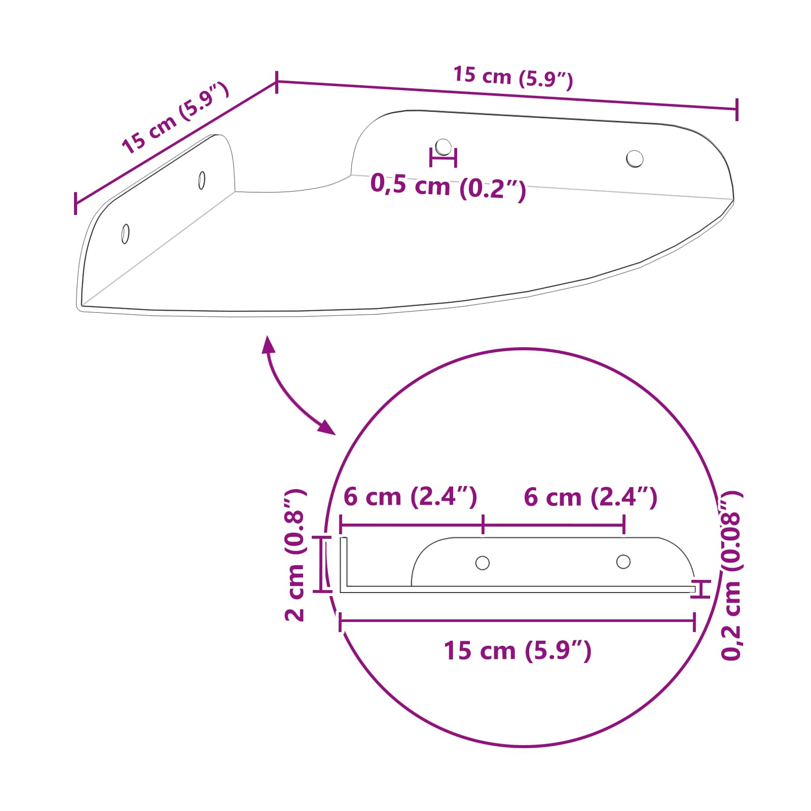 Lebdeća polica s policom 2 pcs Ružičasta 15 x 15 x 2 cm