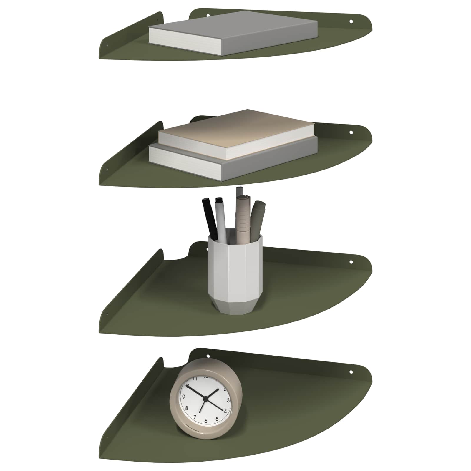 Lebdeća polica s policom 4 pcs Maslinovo zelena 30 x 30 x 2 cm
