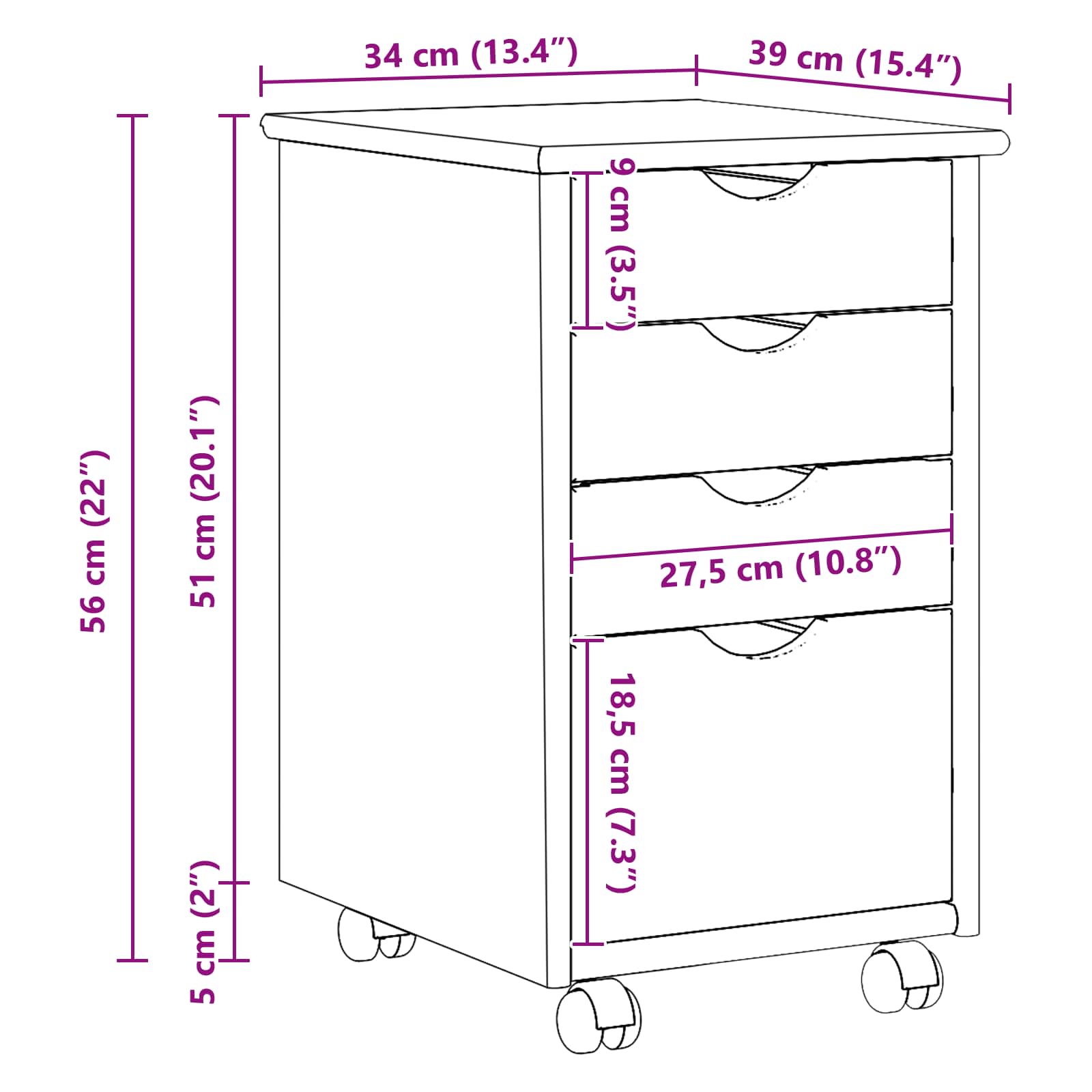 Mobilni ormar s kotačem Sivi 34 x 39 x 56 cm Masivna borovina