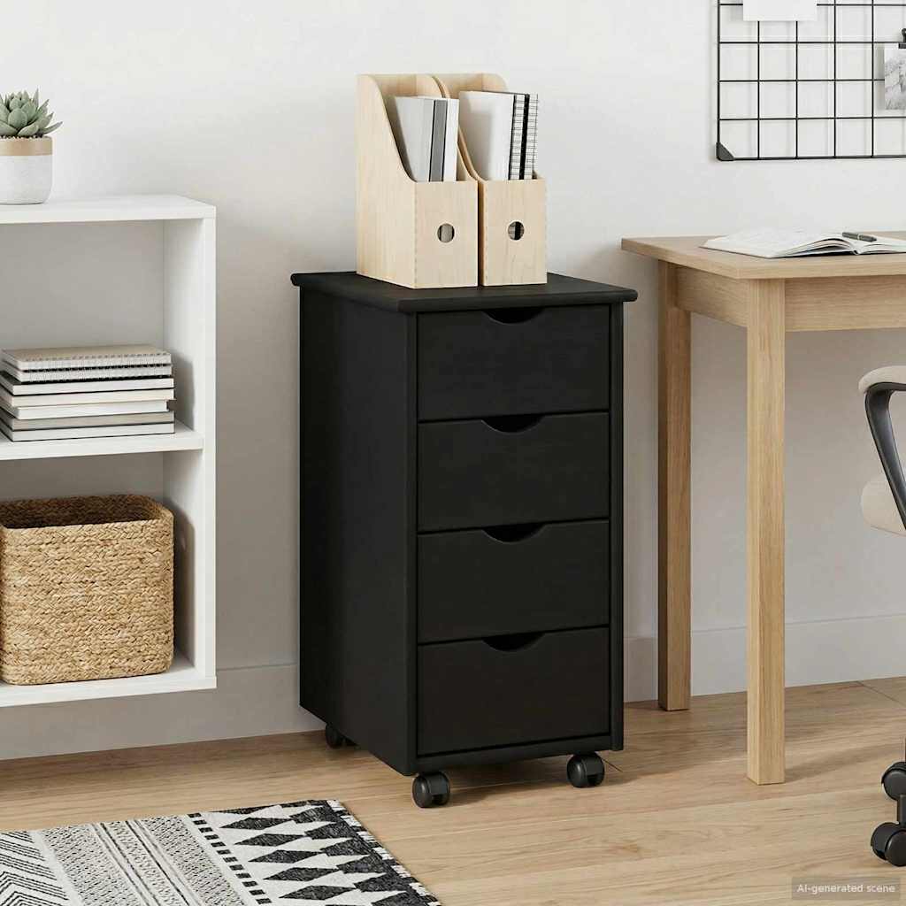 Mobilni ormar Crna 34 x 39 x 65,5 cm Čvrsto borovo drvo