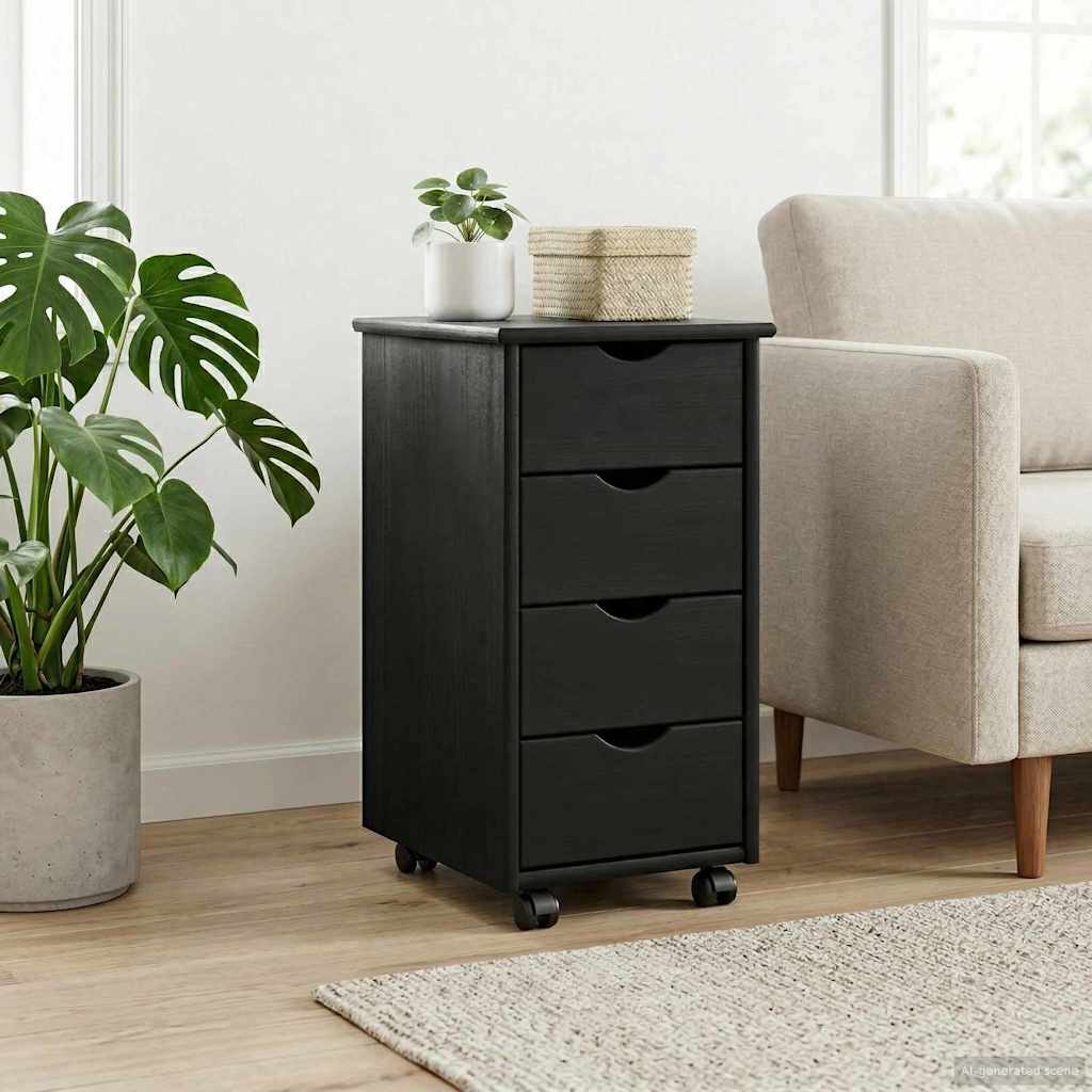 Mobilni ormar Crna 34 x 39 x 65,5 cm Čvrsto borovo drvo