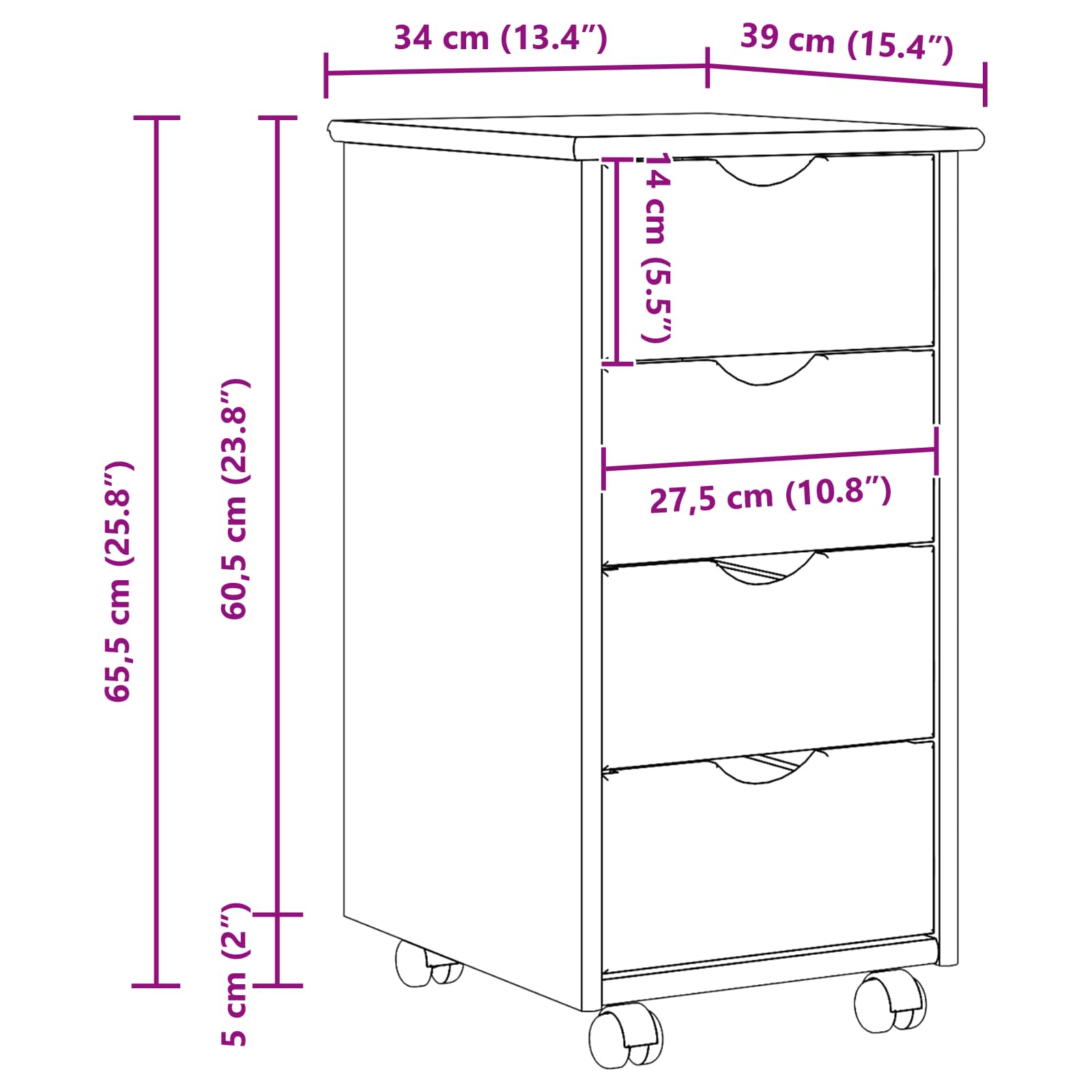 Mobilni ormar Crna 34 x 39 x 65,5 cm Čvrsto borovo drvo