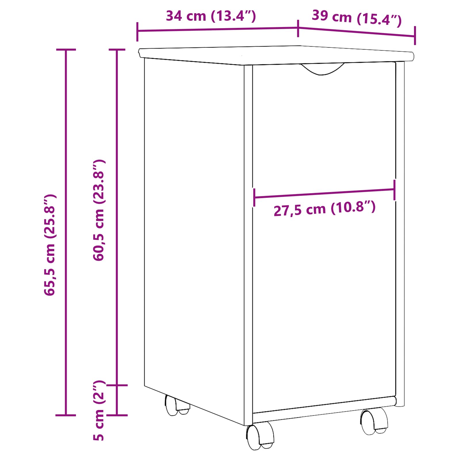 Mobilni ormar Bijelo 34 x 39 x 65,5 cm Čvrsto borovo drvo
