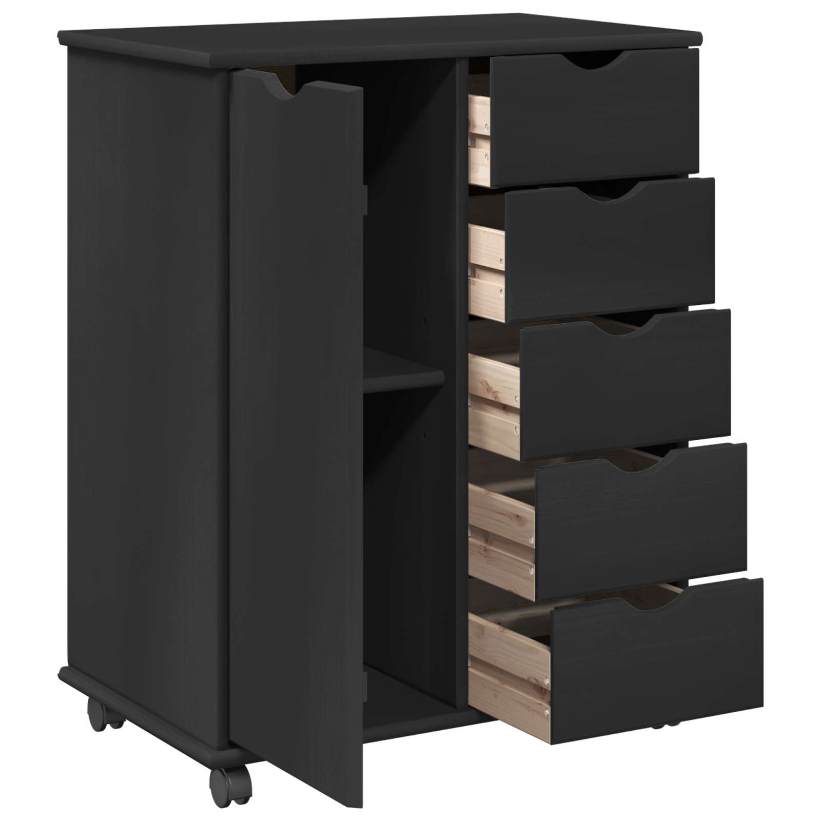 Mobilni ormar Crna 63,5 x 39 x 79 cm Čvrsto borovo drvo