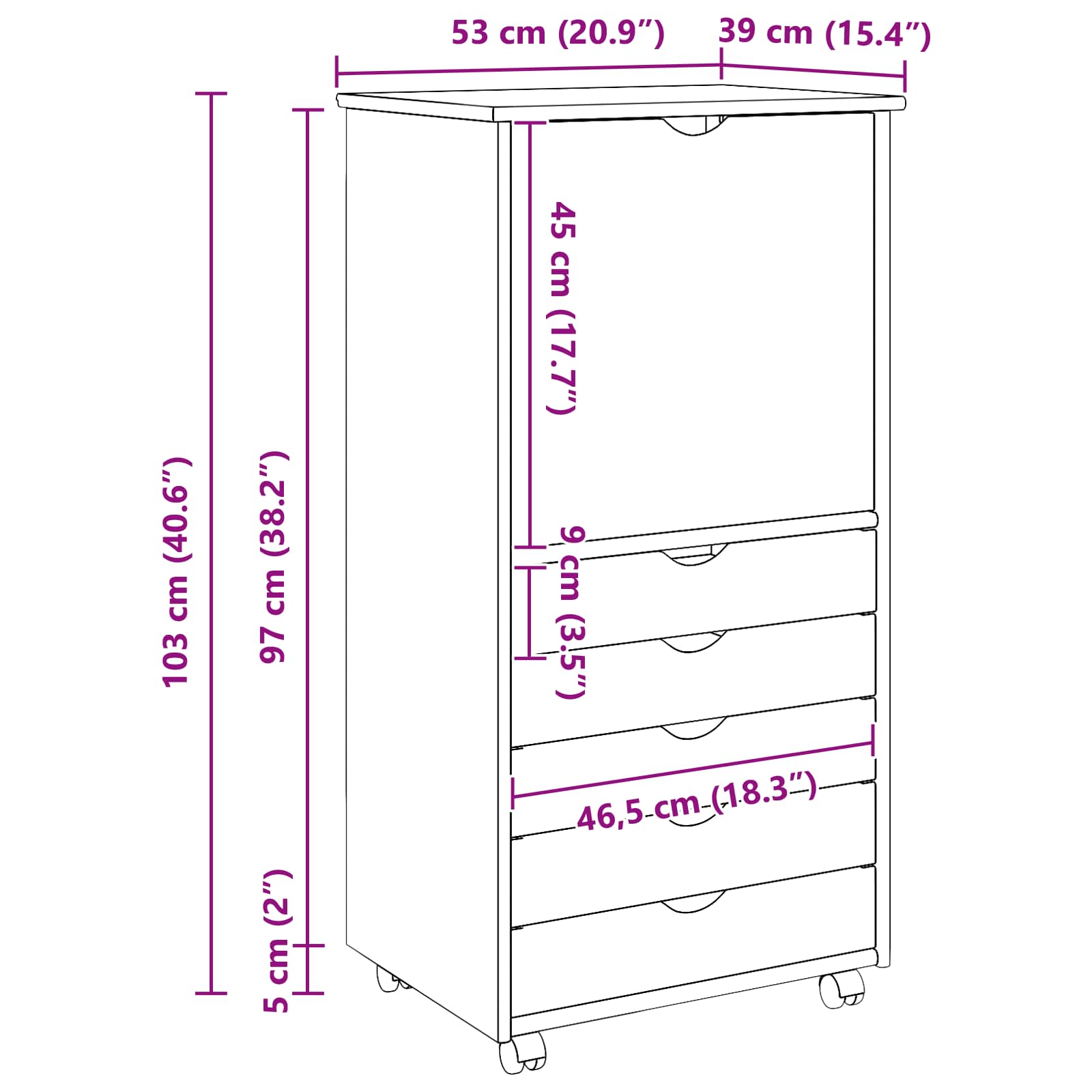 Mobilni ormar Medeno smeđa 53 x 39 x 103 cm Čvrsto borovo drvo