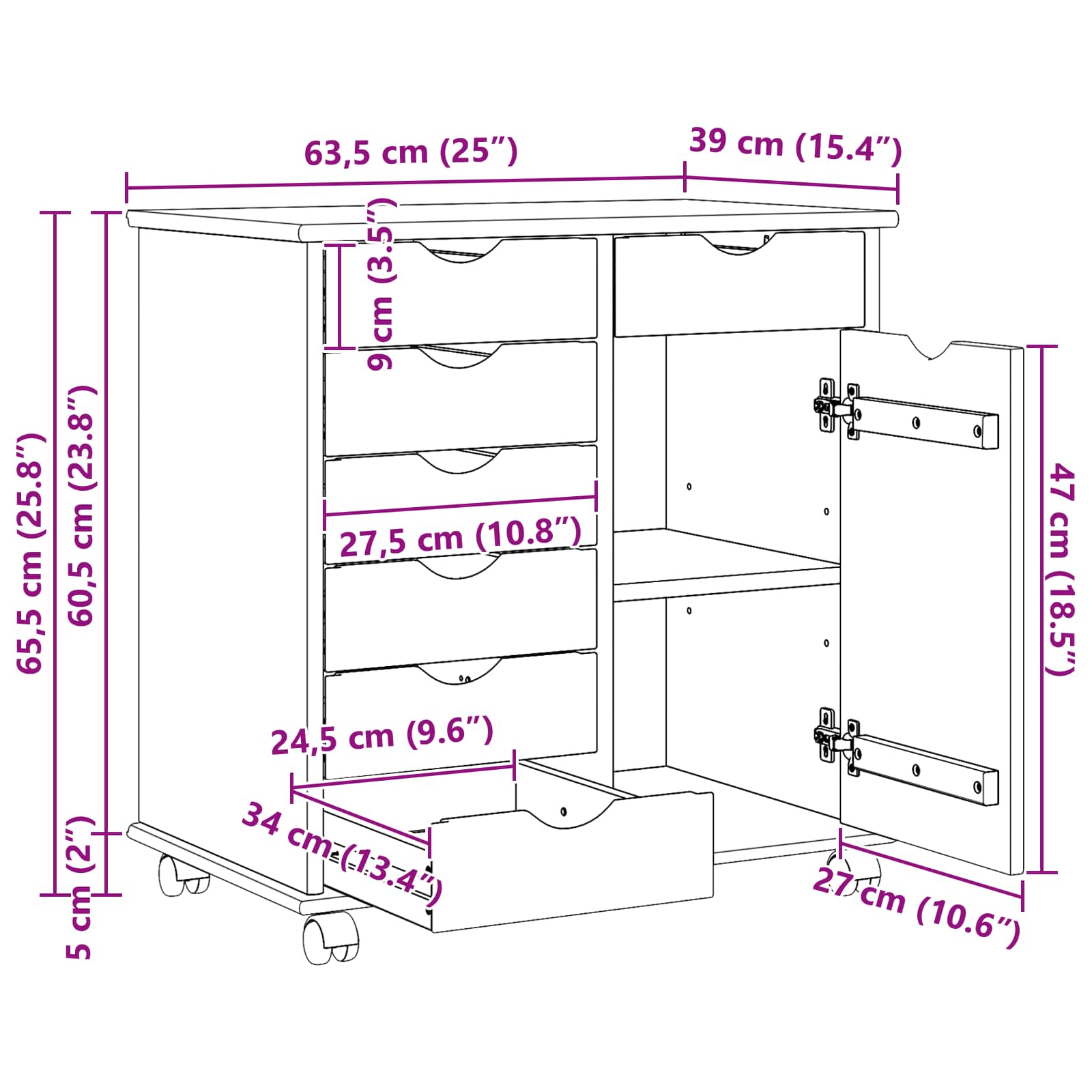 Mobilni ormar Siva 63,5 x 39 x 65,5 cm Čvrsto borovo drvo