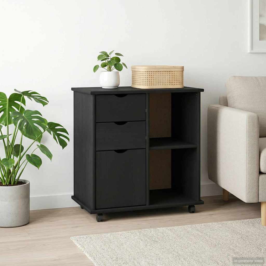 Mobilni ormar Crna 63,5 x 39 x 65,5 cm Čvrsto borovo drvo