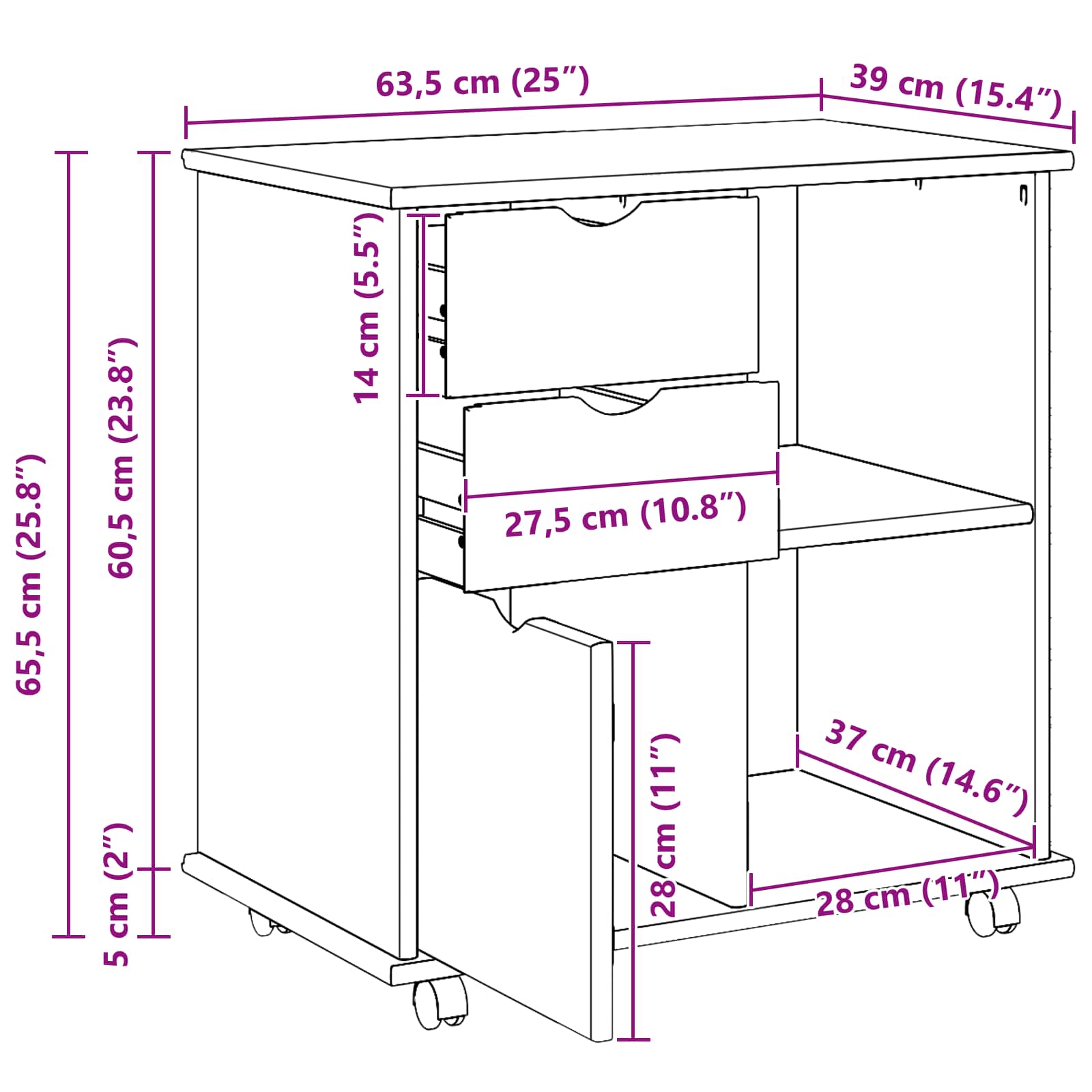 Mobilni ormar Crna 63,5 x 39 x 65,5 cm Čvrsto borovo drvo