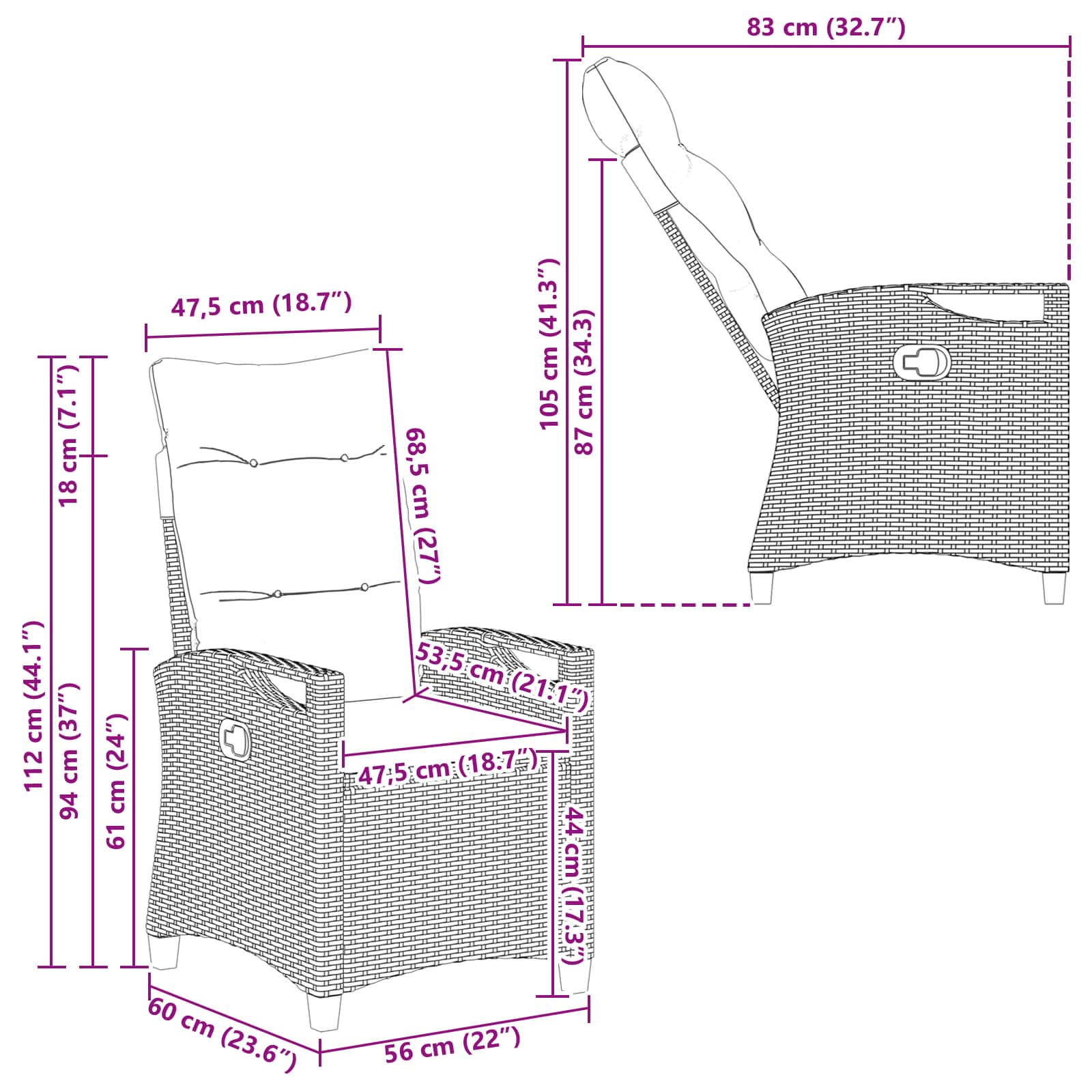 Vrtna stolica 2 pcs Bež i svijetlo siva 56 x 60 x 112 cm
