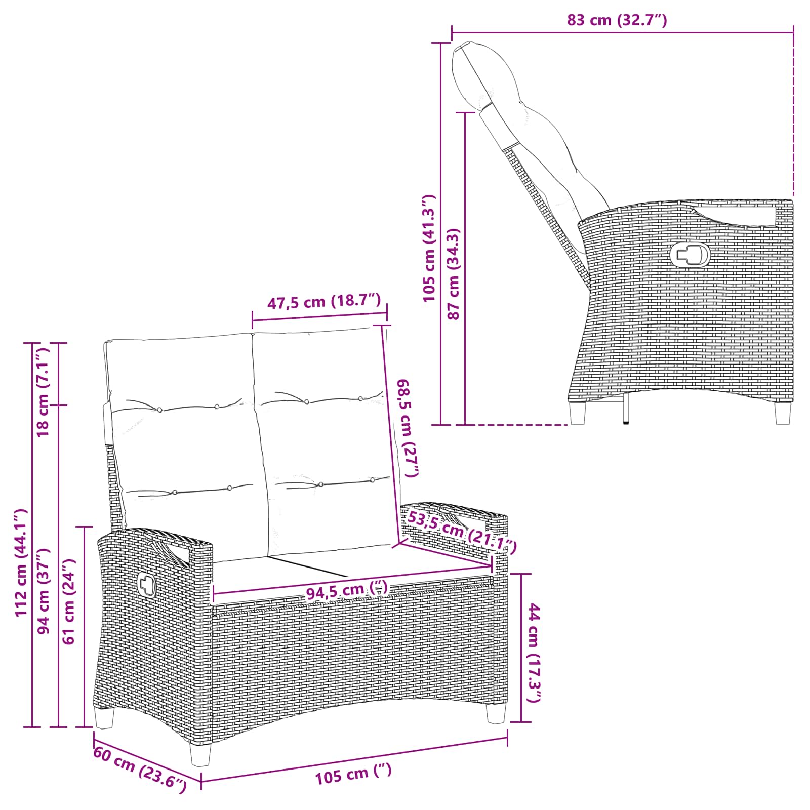 Vrtna klupa s jastukom 105 x 60 x 112 cm čelik