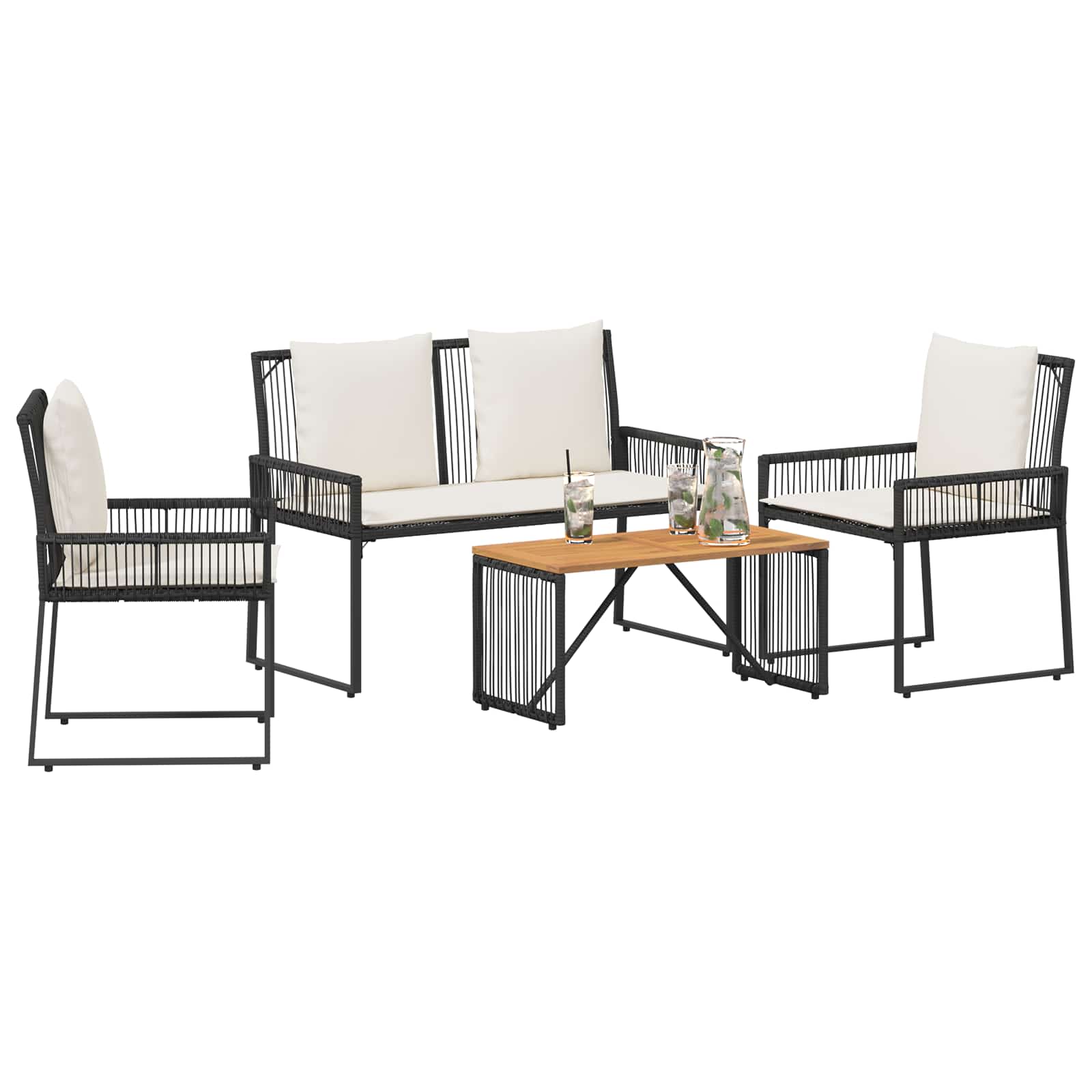 Set vanjskog namještaja 4 pcs Crna i krem-bijela poliratan