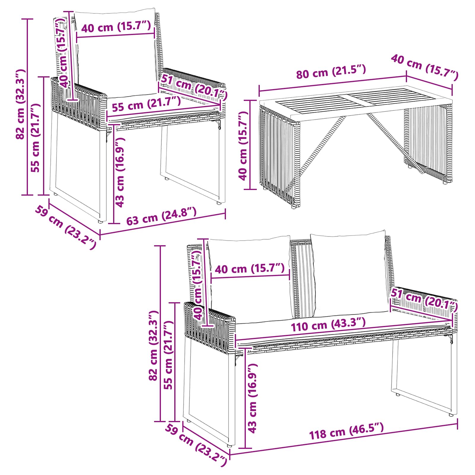 Set vanjskog namještaja 4 pcs Crna i krem-bijela poliratan