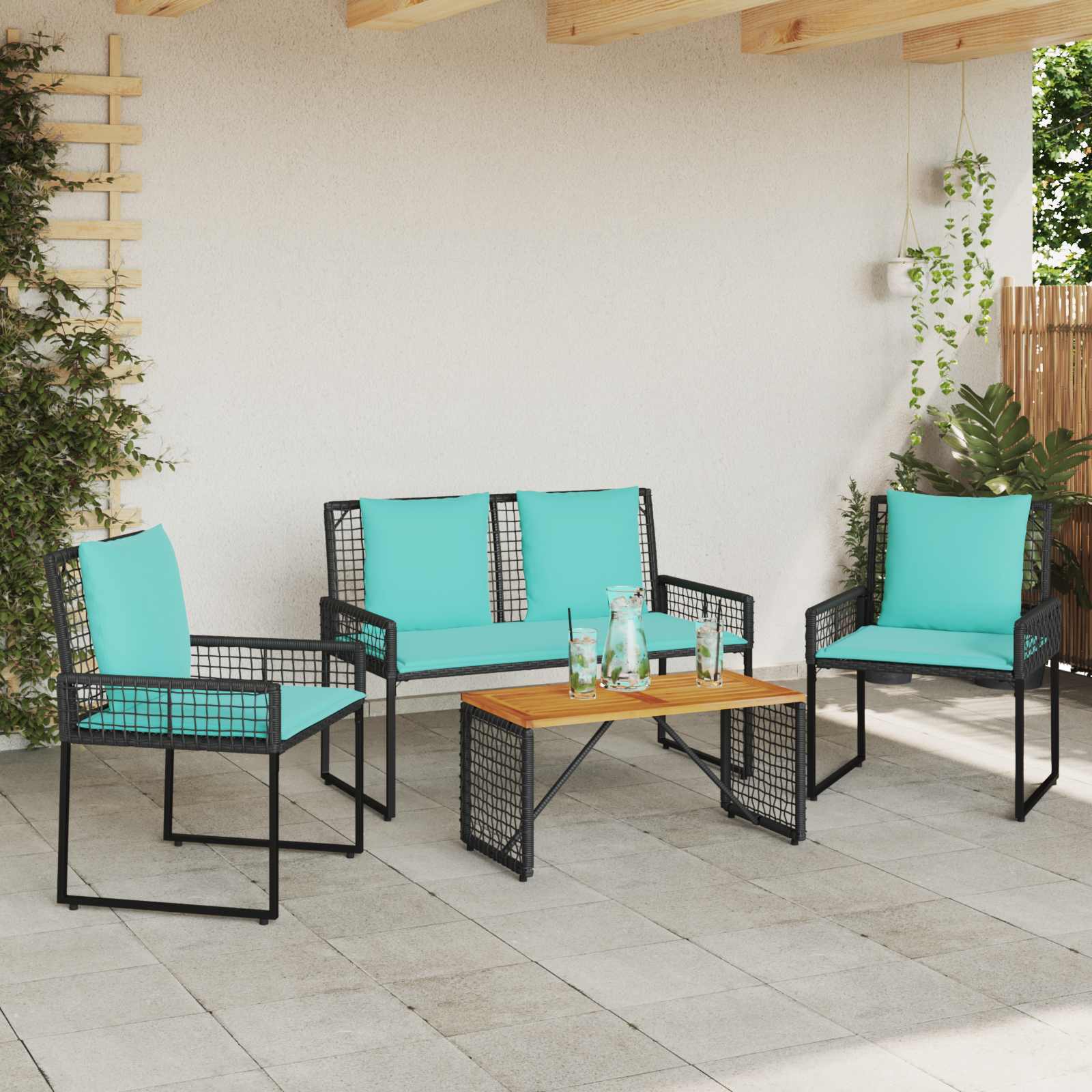 Set vanjskog namještaja s jastukom 4 pcs Crna i Tirkizna