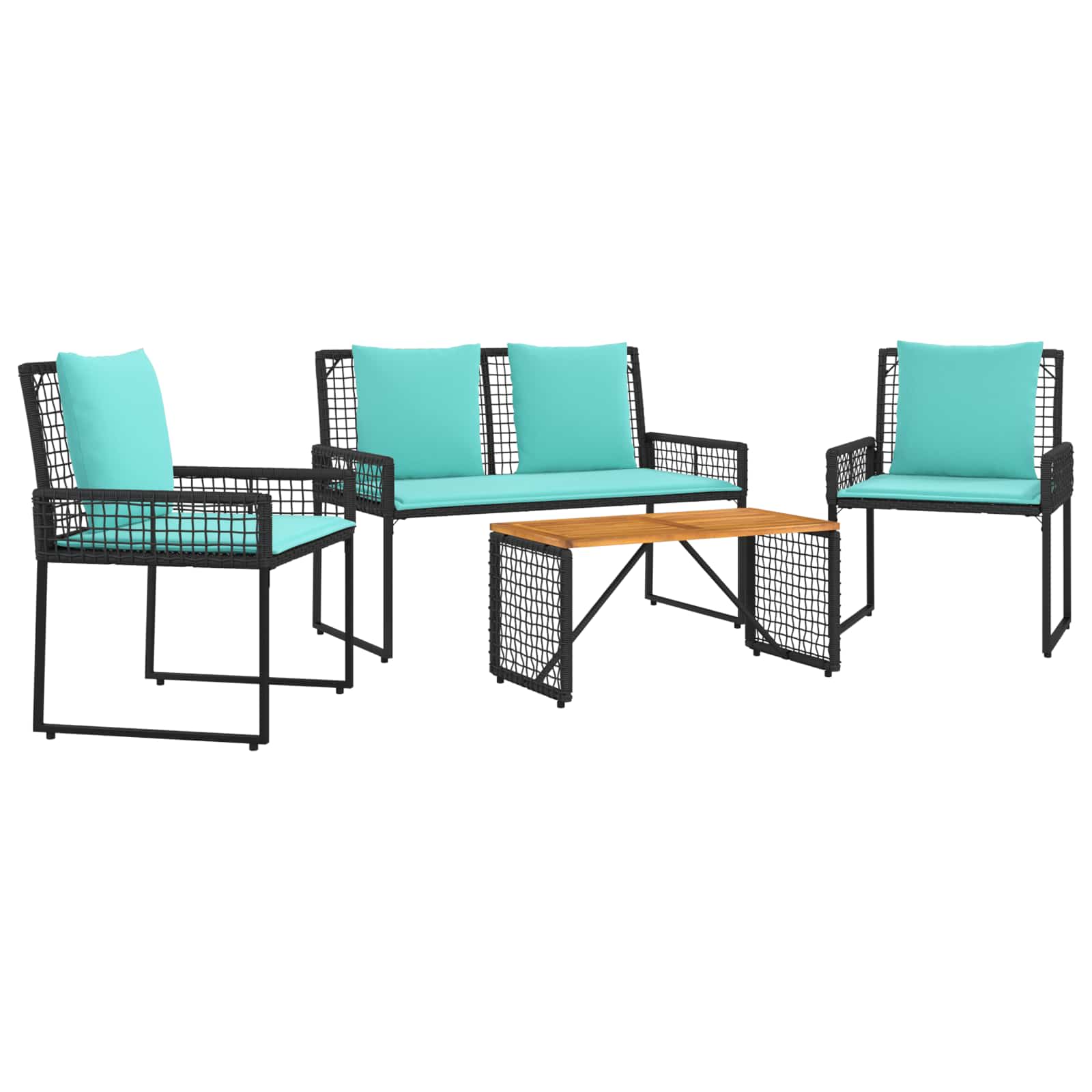 Set vanjskog namještaja s jastukom 4 pcs Crna i Tirkizna